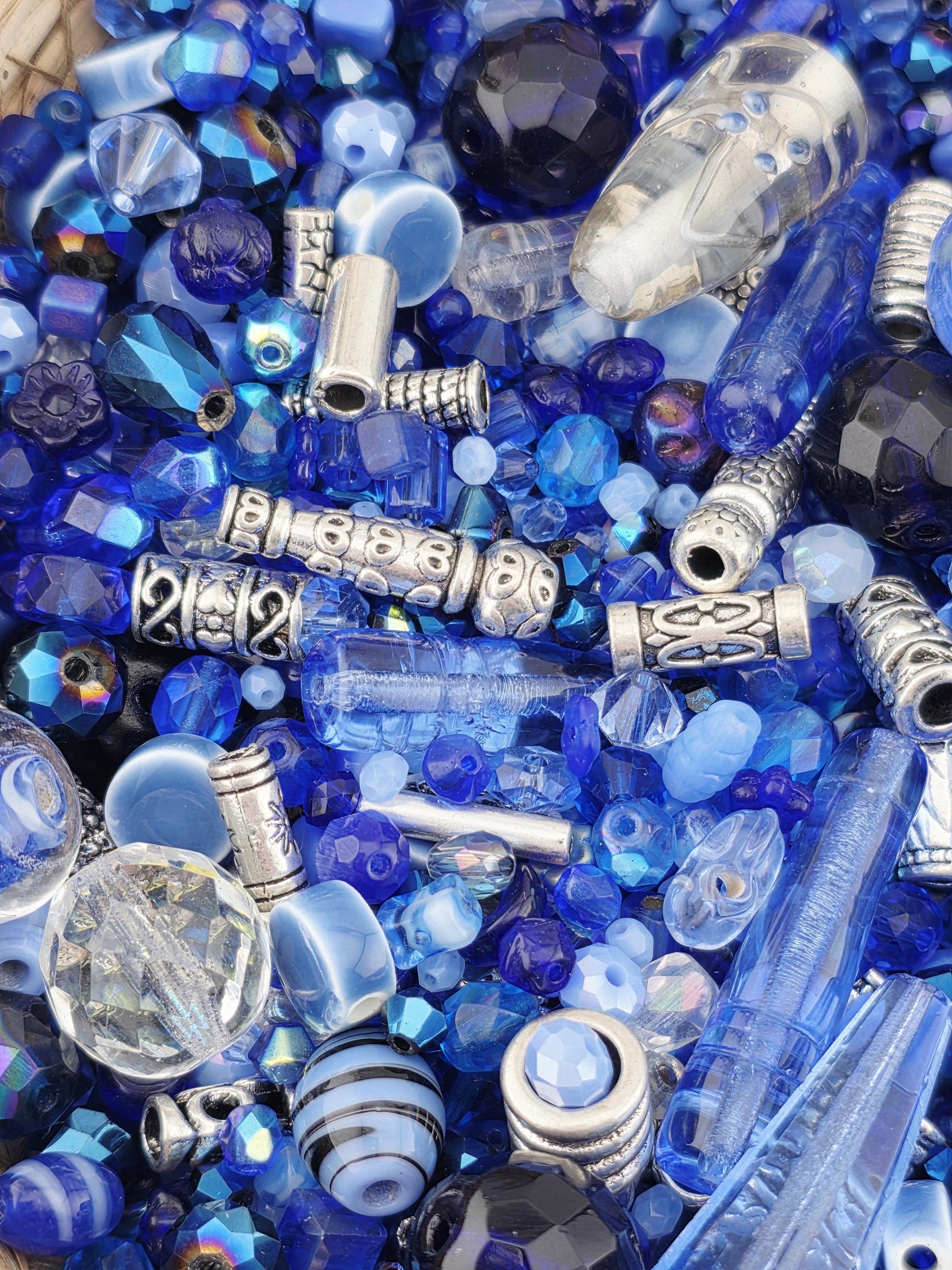 Icy Moonlight Blue and White Bead Soup Mix - Frosted Glass, Unique Shapes | Jewelry Making Bracelet Supply | Learise Curated Mix