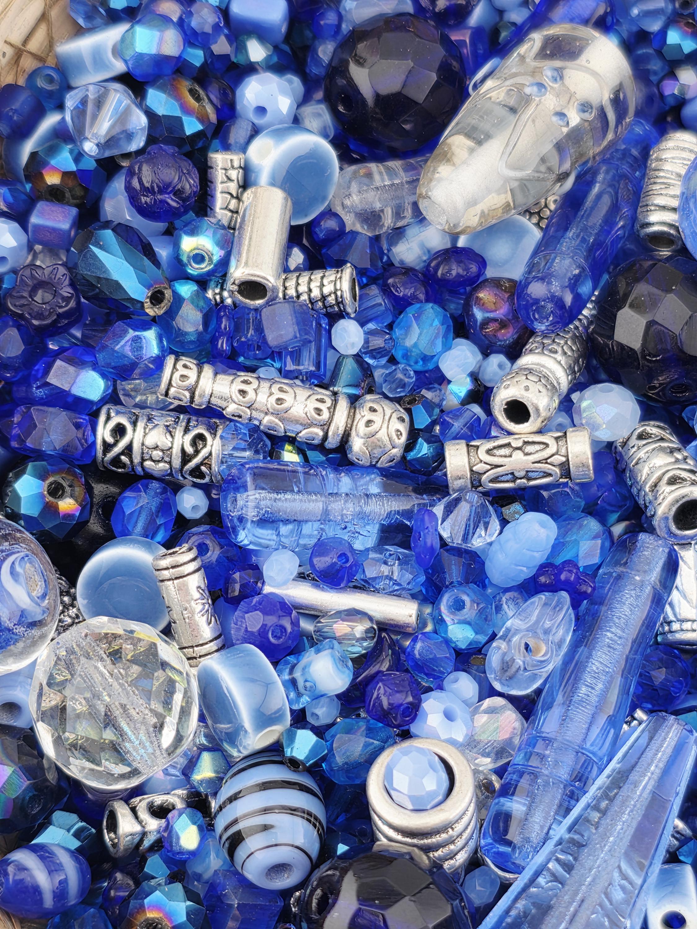 Icy Moonlight Blue and White Bead Soup Mix - Frosted Glass, Unique Shapes | Jewelry Making Bracelet Supply | Learise Curated Mix