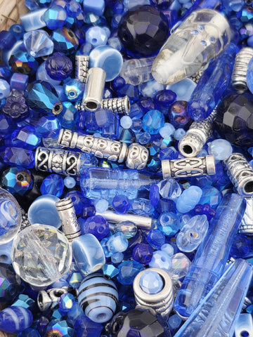 Icy Moonlight Blue and White Bead Soup Mix - Frosted Glass, Unique Shapes | Jewelry Making Bracelet Supply | Learise Curated Mix