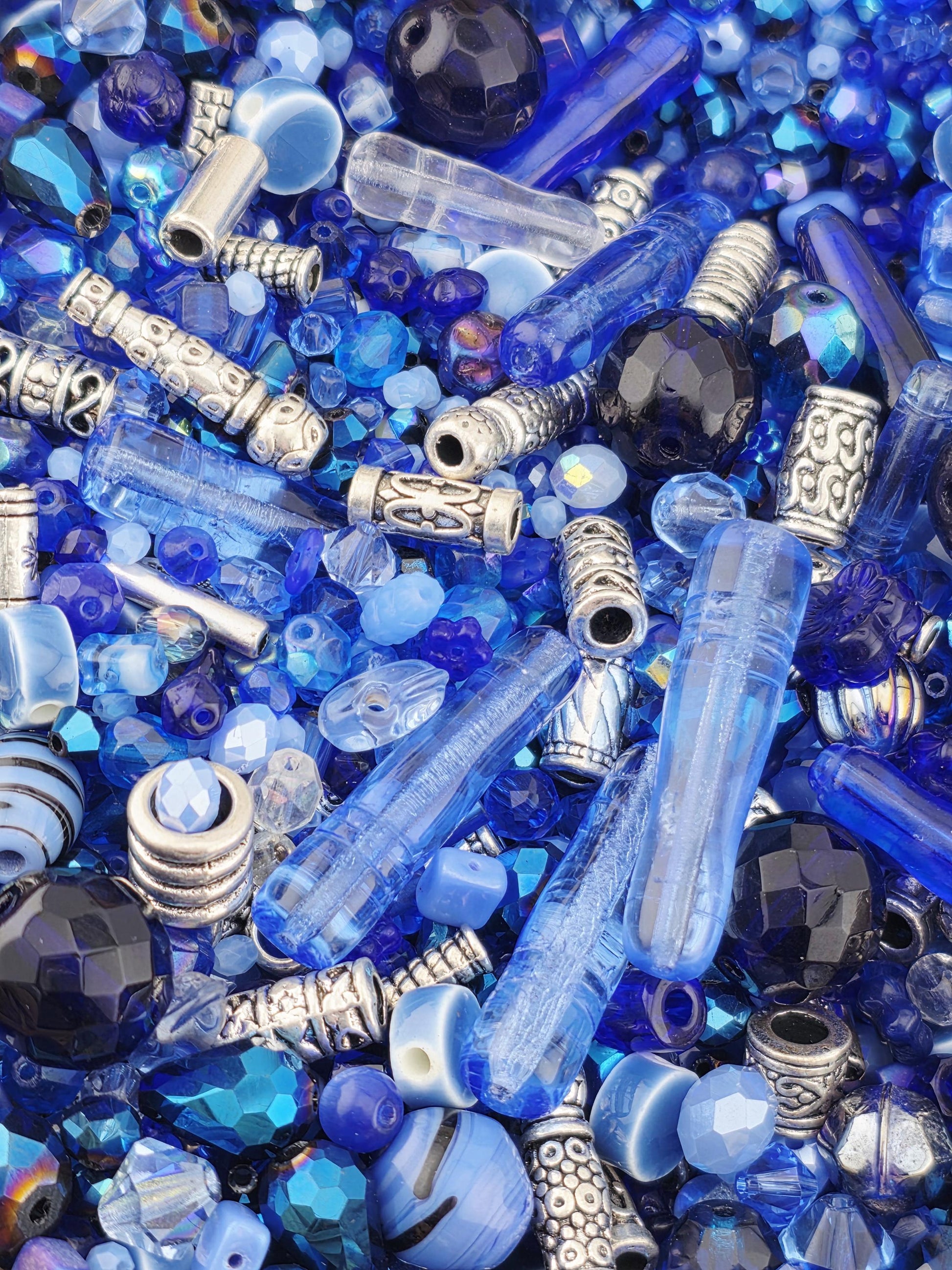 Icy Moonlight Blue and White Bead Soup Mix - Frosted Glass, Unique Shapes | Jewelry Making Bracelet Supply | Learise Curated Mix