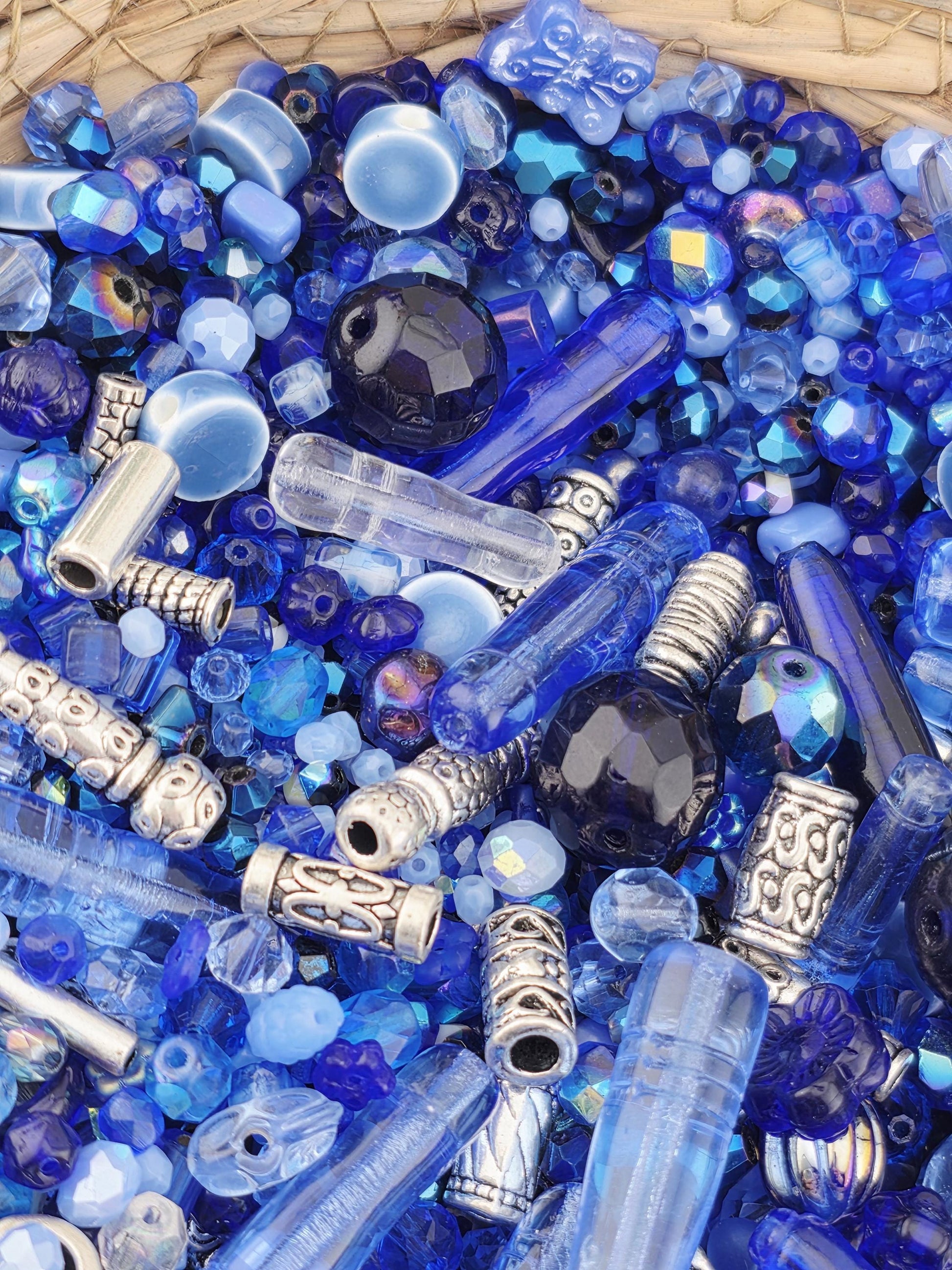Icy Moonlight Blue and White Bead Soup Mix - Frosted Glass, Unique Shapes | Jewelry Making Bracelet Supply | Learise Curated Mix