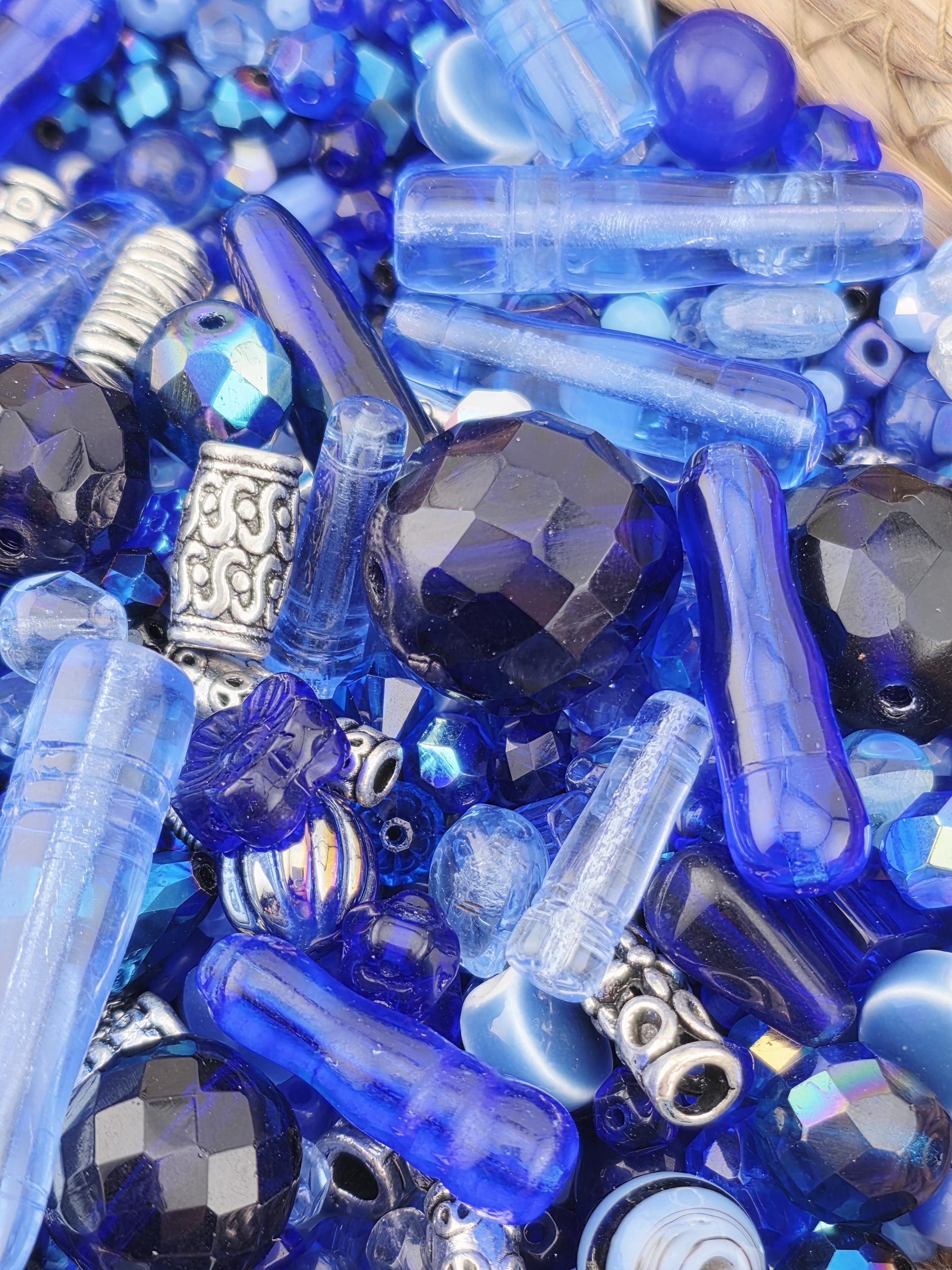 Icy Moonlight Blue and White Bead Soup Mix - Frosted Glass, Unique Shapes | Jewelry Making Bracelet Supply | Learise Curated Mix