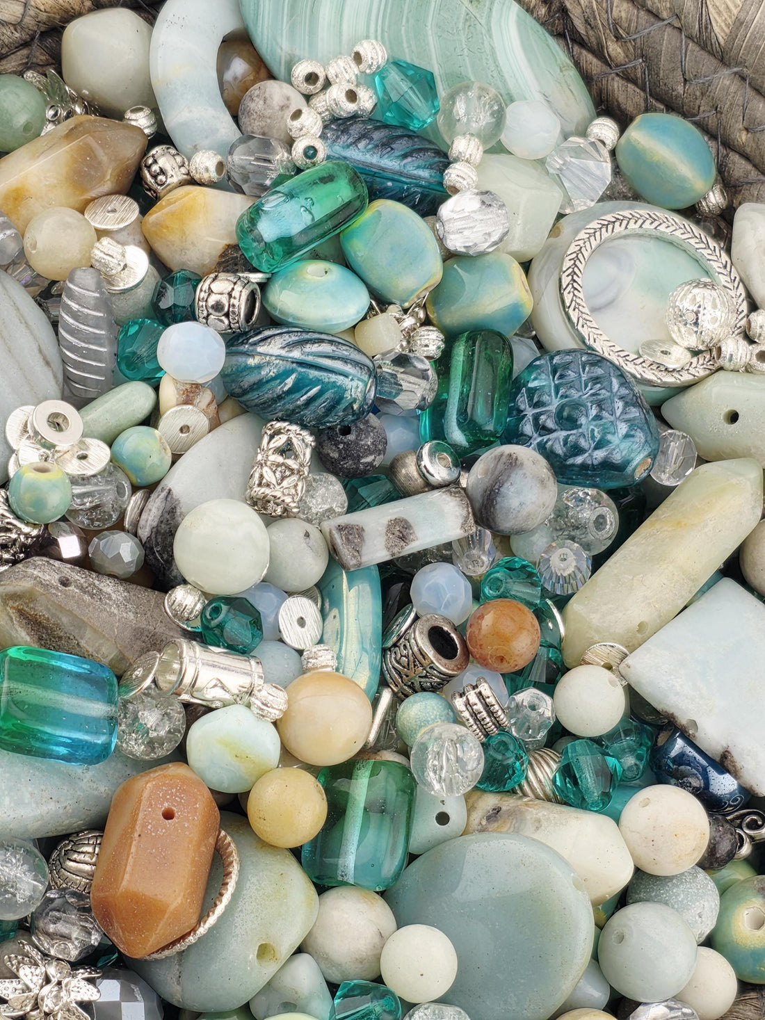 Sterling Seafoam Amazonite Beads, Silver Links (2 Ounce Mix) | Jewelry Making Bracelet Supply | Learise Curated Mix