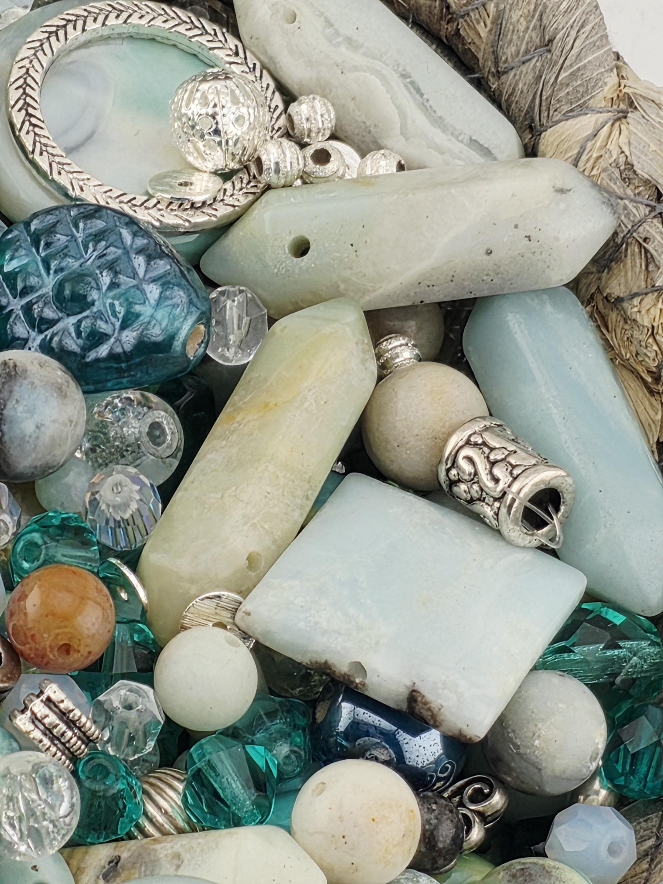 Sterling Seafoam Amazonite Beads, Silver Links (2 Ounce Mix) | Jewelry Making Bracelet Supply | Learise Curated Mix
