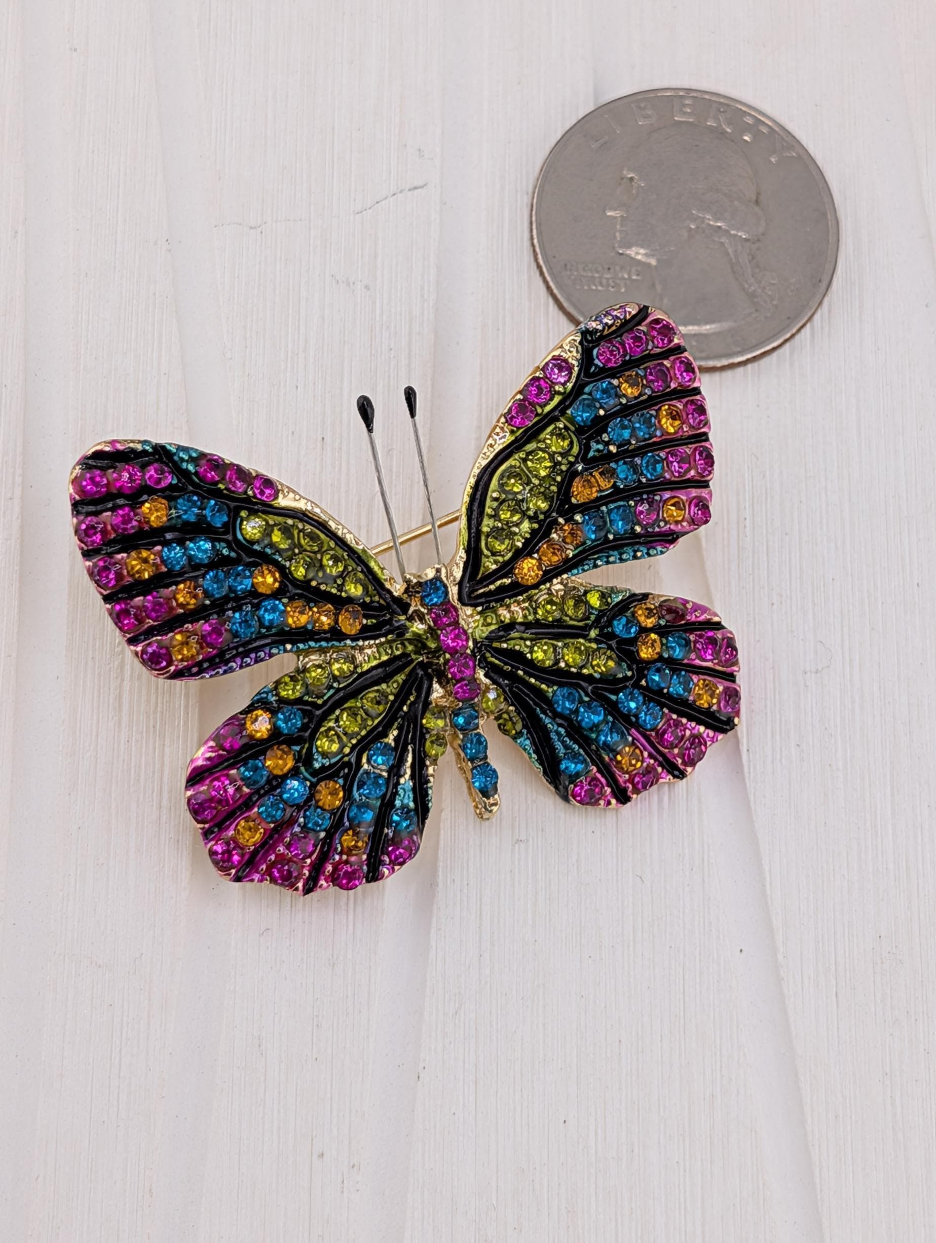 Gold Butterfly Brooch - Sparkling Rhinestone Pin