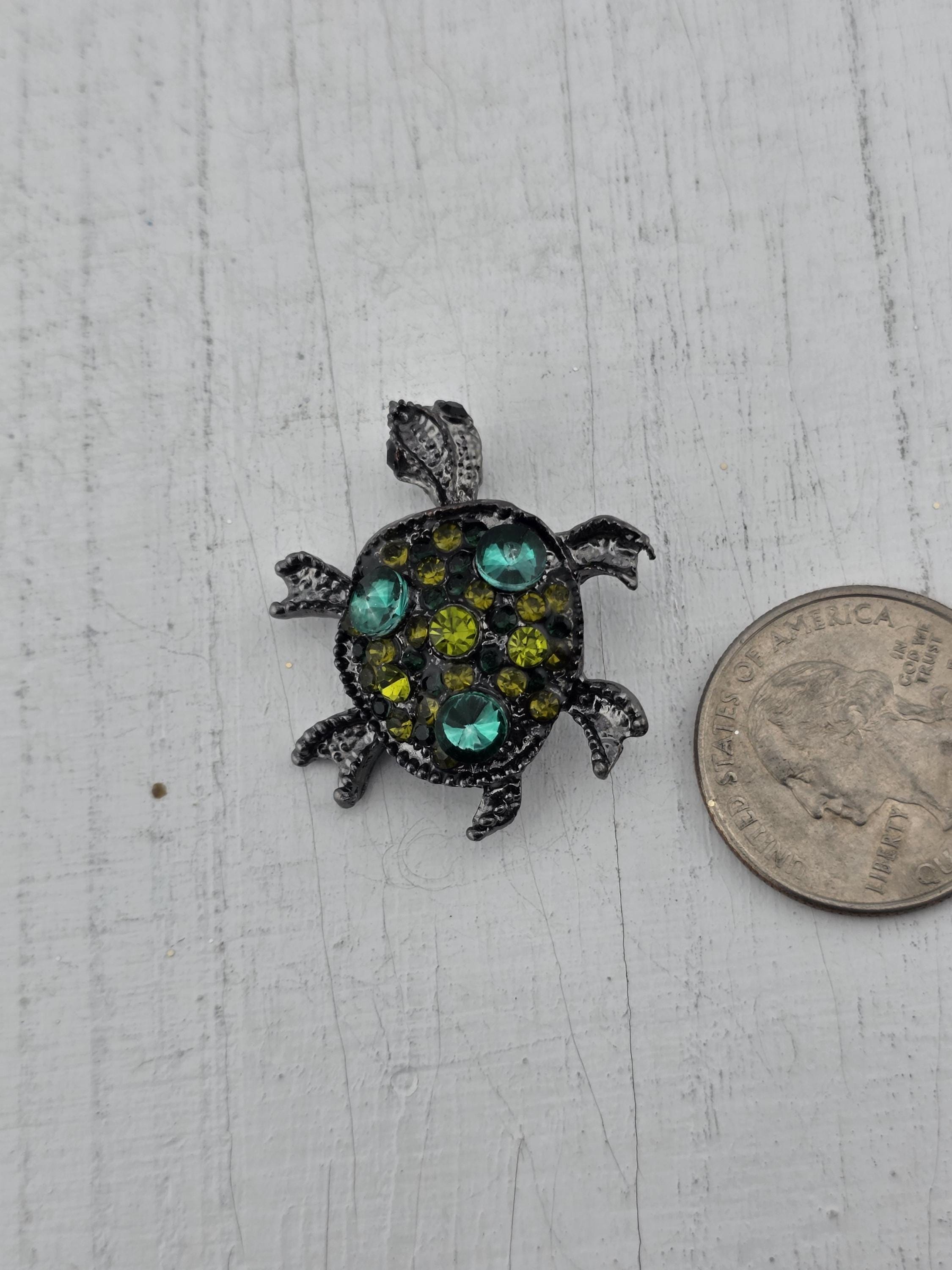 Ocean Turtle Pin, Gunmetal with Teal Accents (Lightweight Brooch)