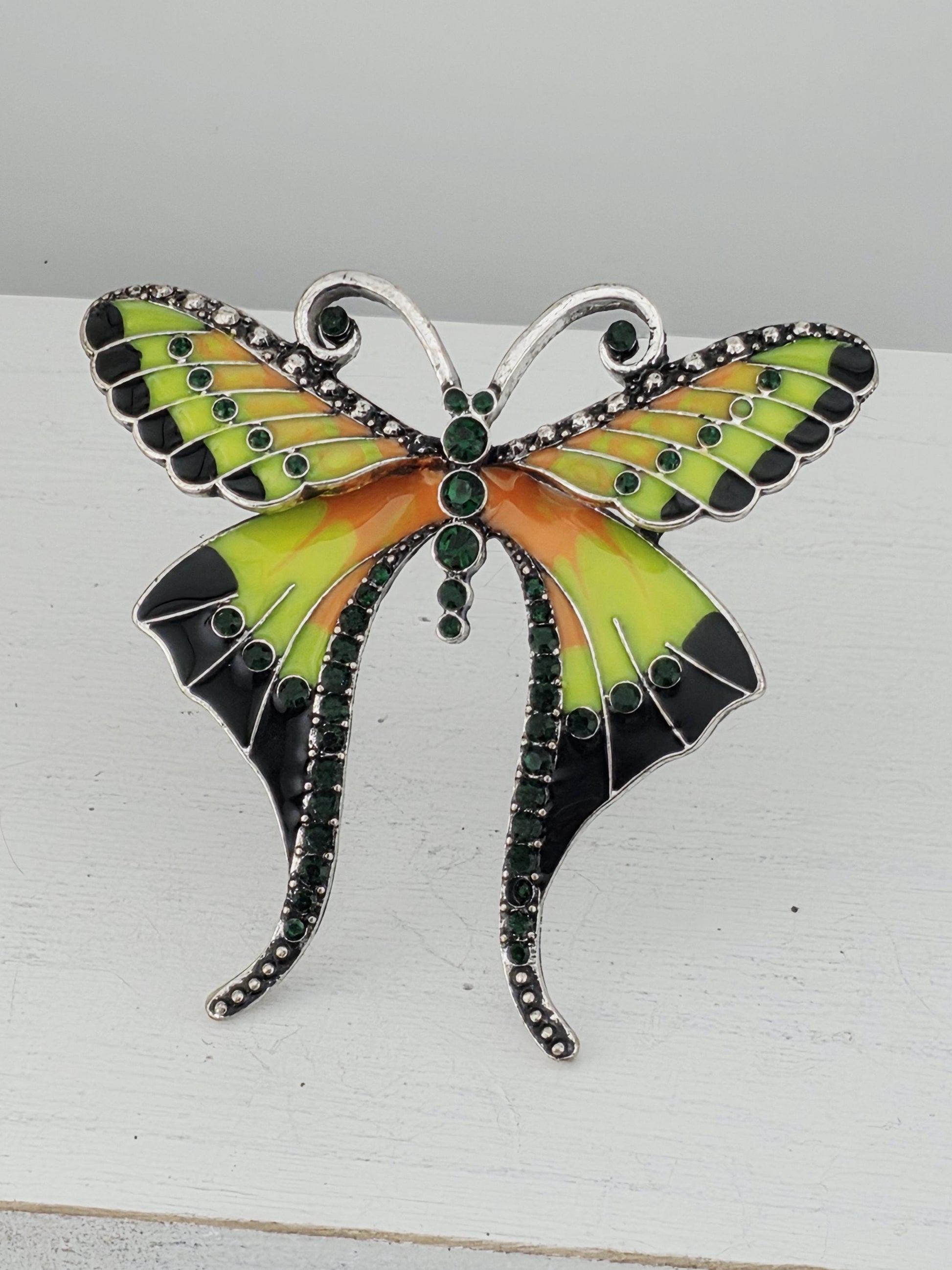 Butterfly Brooch: Neon Enamel Bright Colors - Silver Plated Pin | Handmade Pin | Jacket Scarf Hat Accessory | Gift Idea