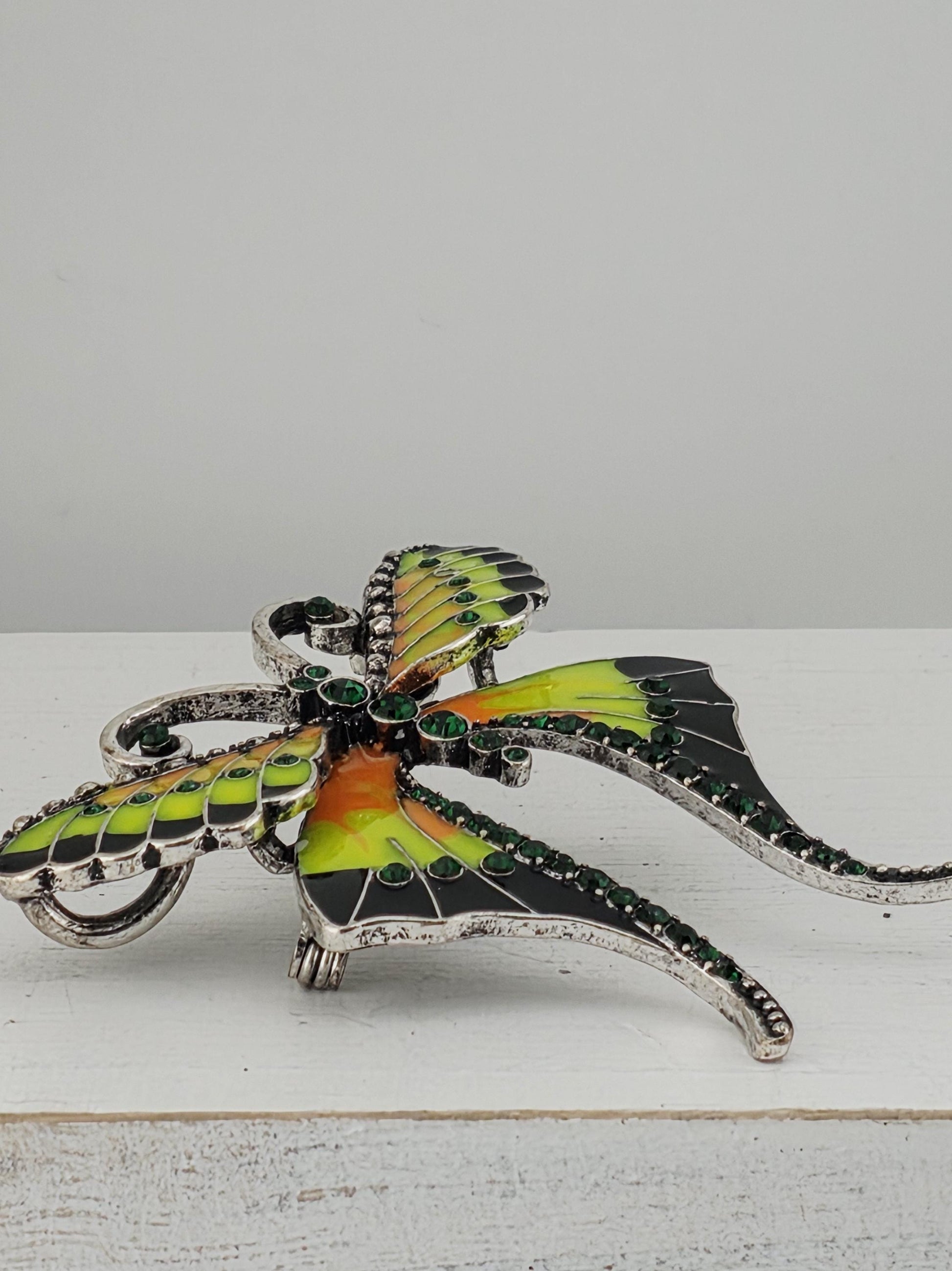 Butterfly Brooch: Neon Enamel Bright Colors - Silver Plated Pin