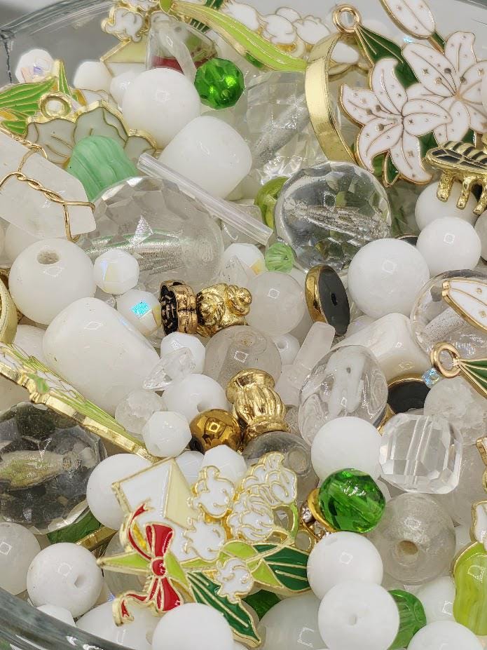 Garden Gemstone Bead Mix, Quartz & Magnesite with Glass Charms (2oz Pack) | Jewelry Making Bracelet Supply | Learise Curated Mix
