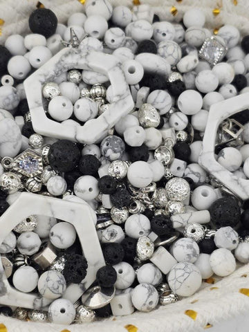 Exclusive "Frosted Lava" Howlite & Lava Stone Mix: Natural Gemstone Beads for Jewelry Making (2oz pkg) | Jewelry Making Bracelet Supply