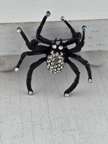 Gothic Spider Brooch: Black Rhinestones, Bold Statement Pin