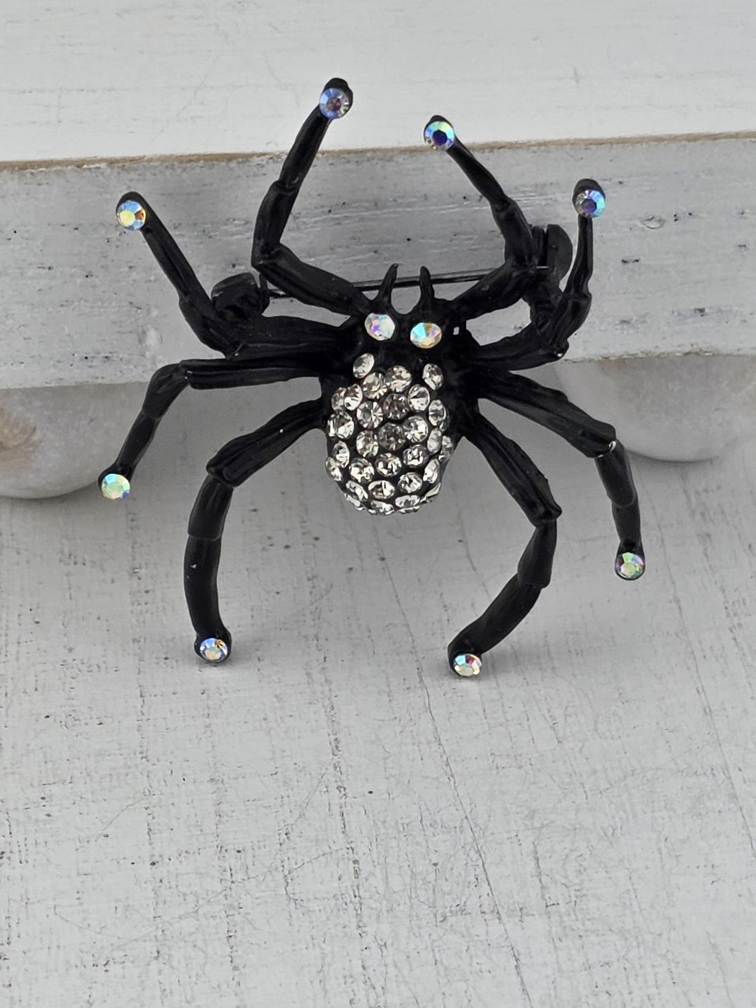 Gothic Spider Brooch: Black Rhinestones, Bold Statement Pin | Handmade Pin | Jacket Scarf Hat Accessory | Gift Idea
