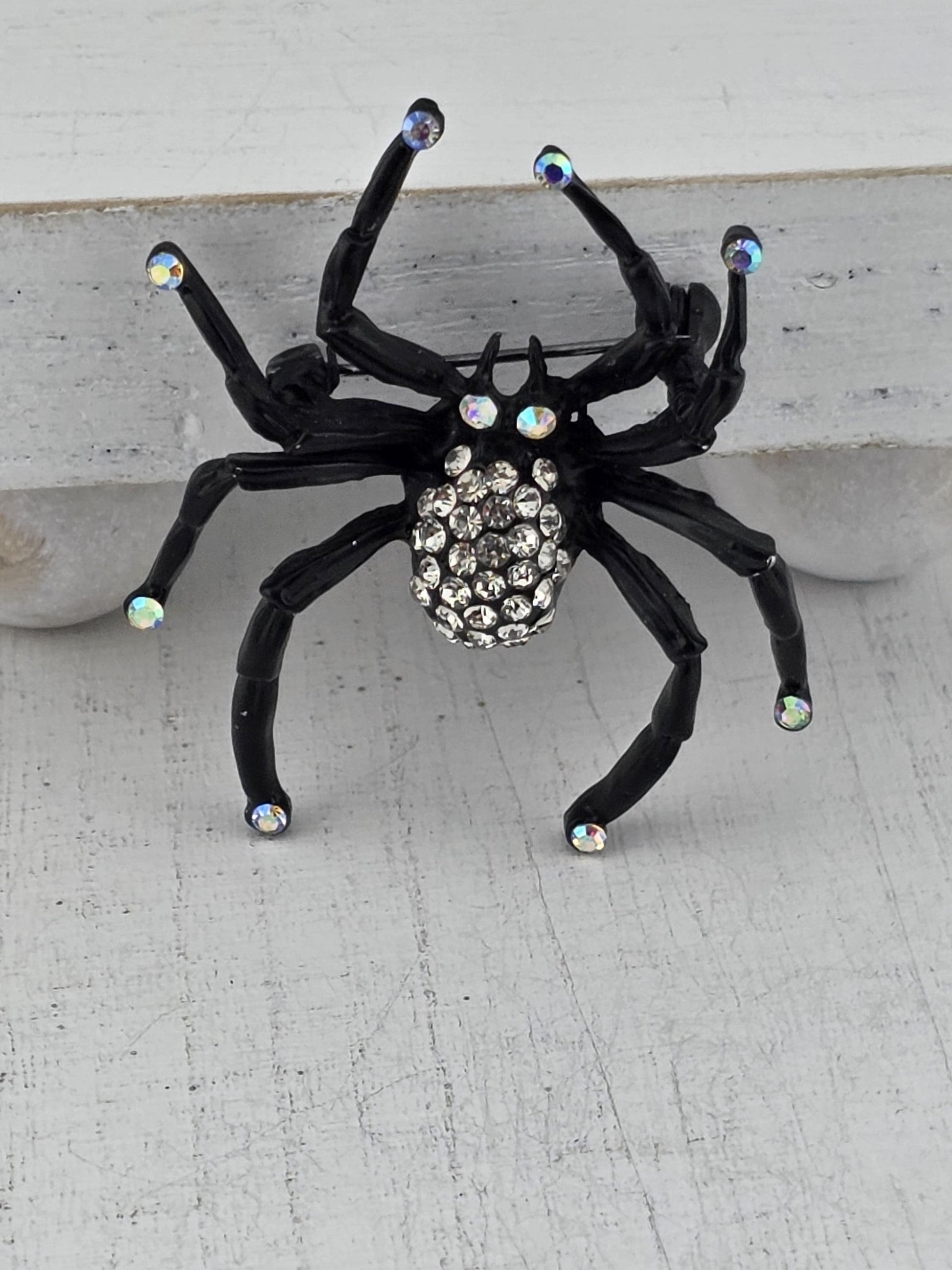 Gothic Spider Brooch: Black Rhinestones, Bold Statement Pin | Handmade Pin | Jacket Scarf Hat Accessory | Gift Idea