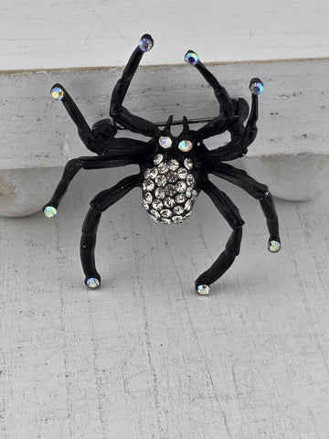 Gothic Spider Brooch: Black Rhinestones, Bold Statement Pin | Handmade Pin | Jacket Scarf Hat Accessory | Gift Idea