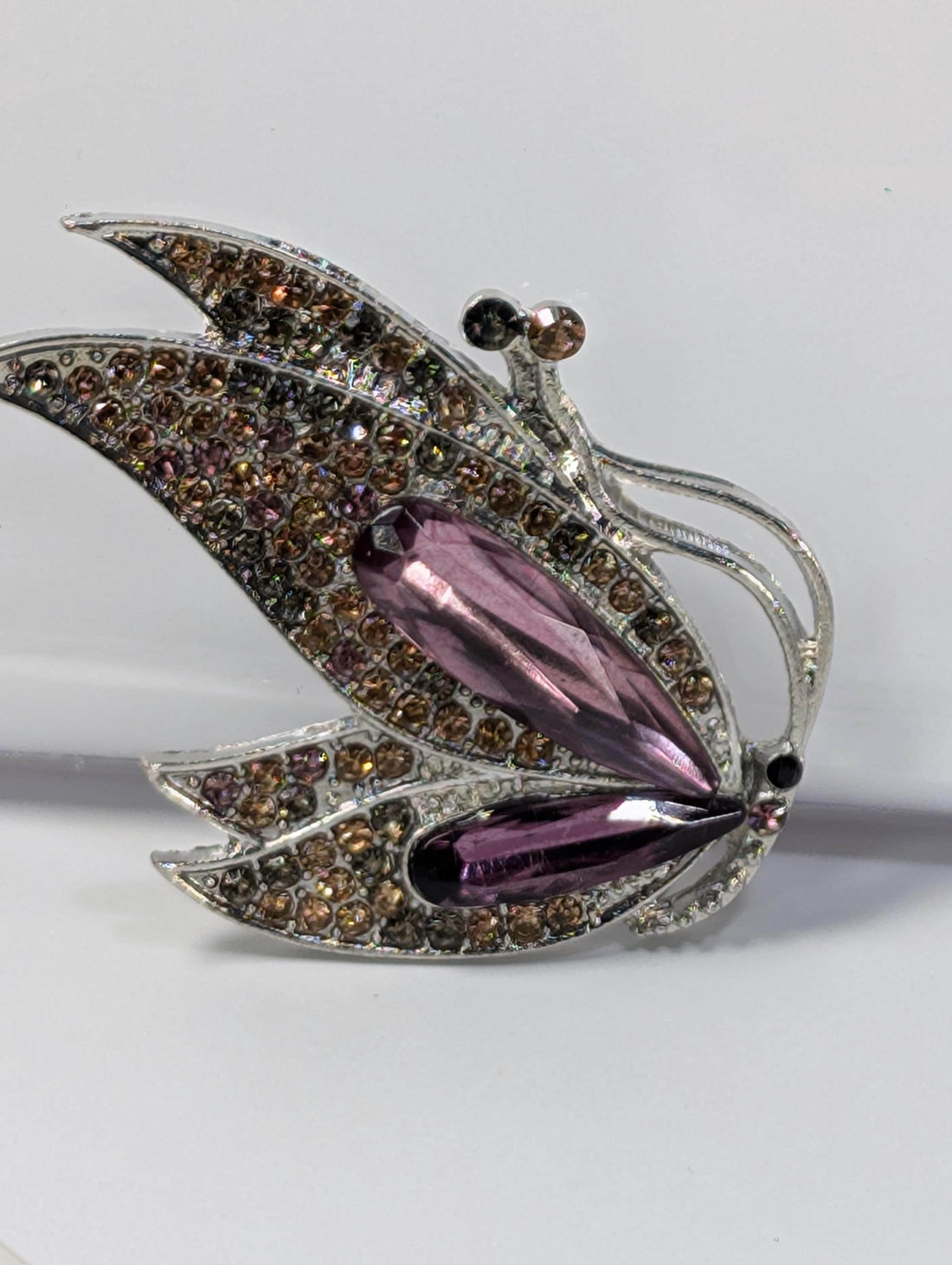 Purple Topaz Brooch Pin, Silver Plated Rhinestone (Secure Clasp)