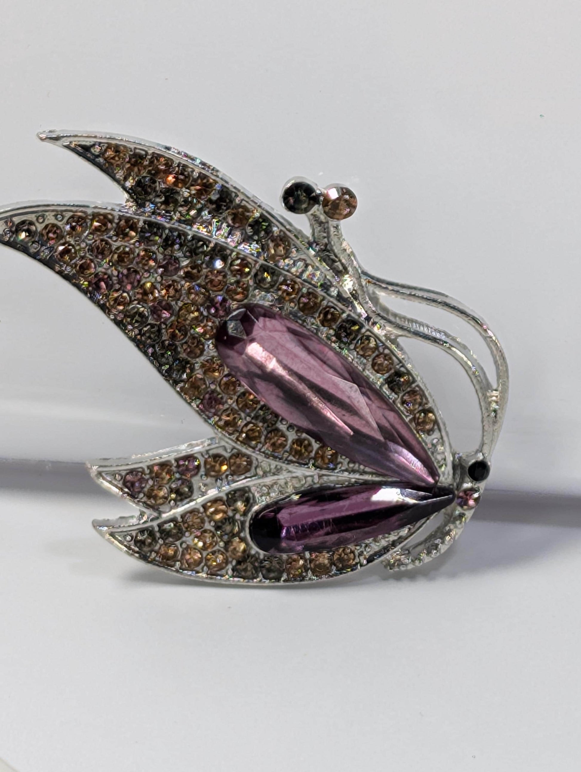 Purple Topaz Brooch Pin, Silver Plated Rhinestone (Secure Clasp)