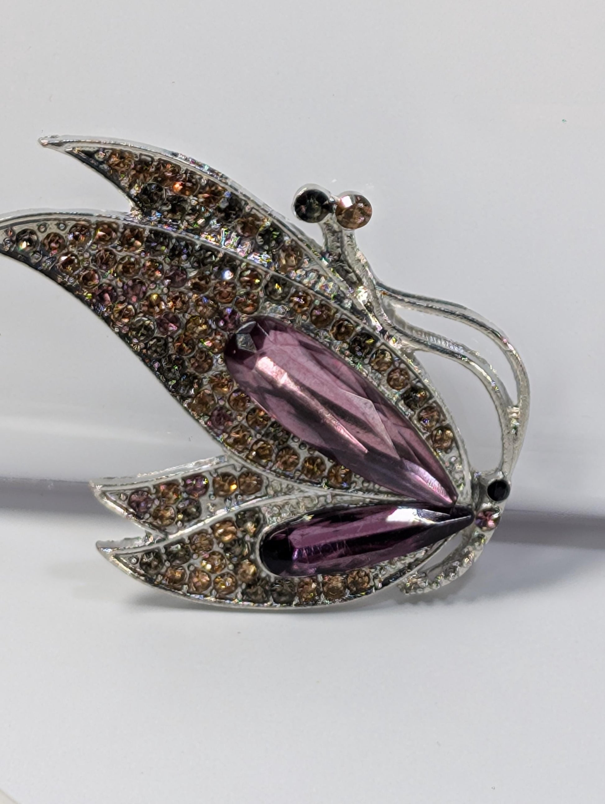 Purple Topaz Brooch Pin, Silver Plated Rhinestone (Secure Clasp)