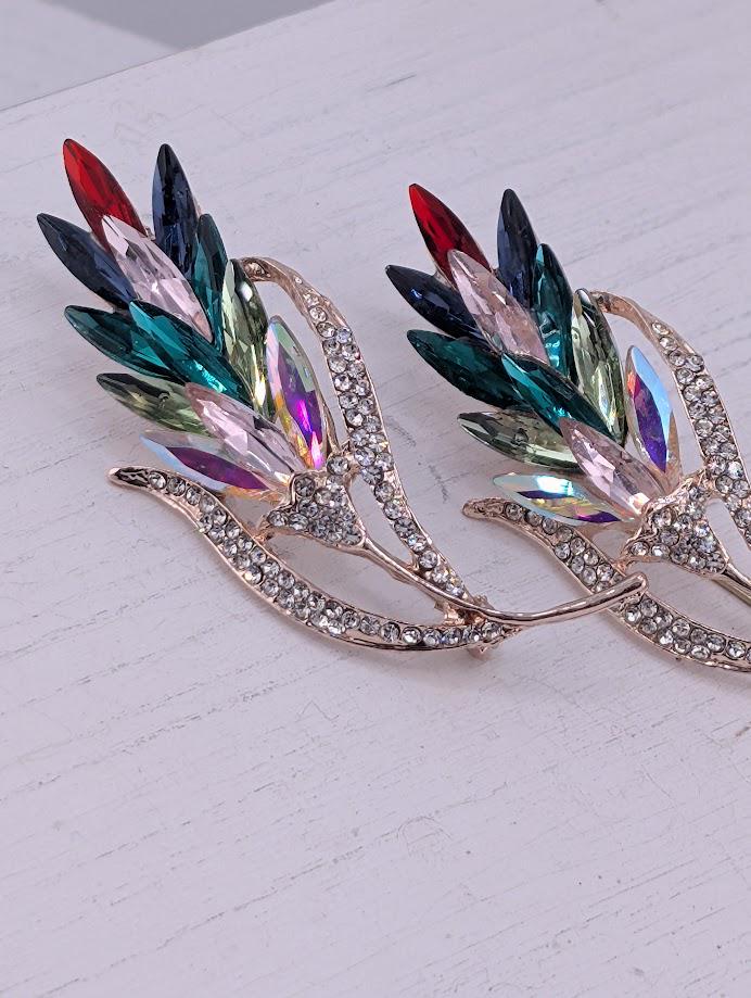 Golden Tropical Spike Flower Brooch, Exotic Floral Charm (Colorful, Sparkling) | Handmade Pin | Jacket Scarf Hat Accessory | Gift Idea