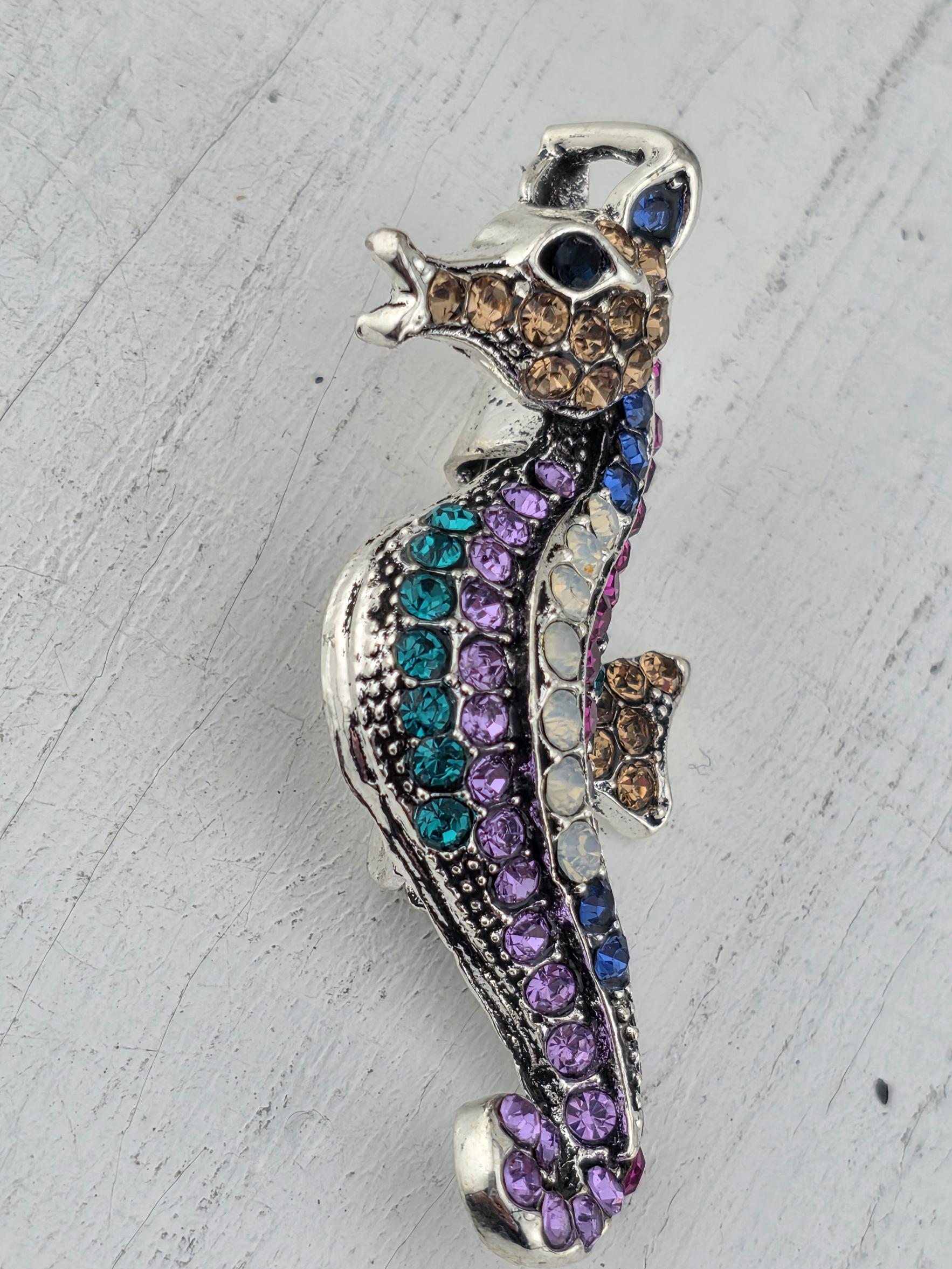 Elegant Seahorse Brooch with Rainbow Pearls - Charming Vacation Style Jewelry | Handmade Pin | Jacket Scarf Hat Accessory | Gift Idea