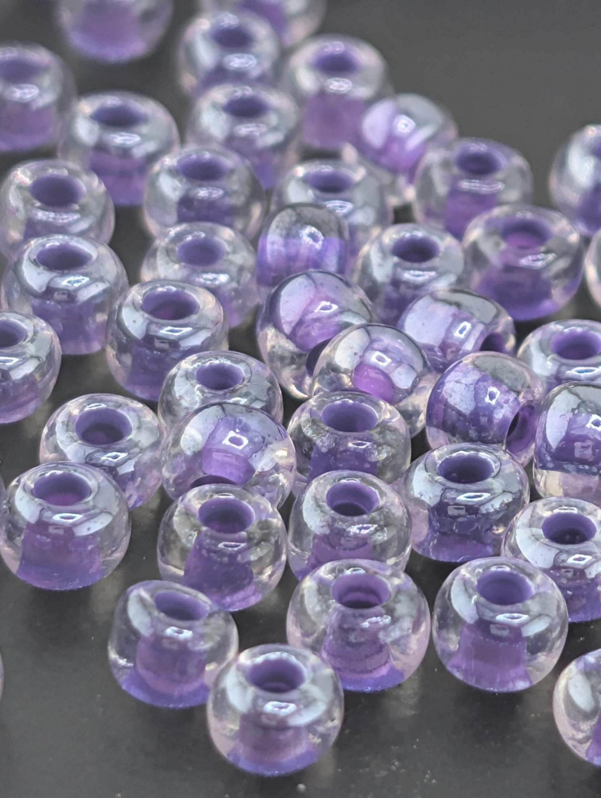 Transparent Terra-Intensive Crystal Lined Violet | Size 8 | 15g | Preciosa-Ornela Glass Seed Beads | Czech Seed Beads