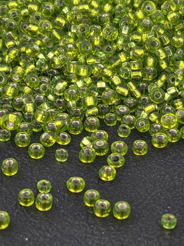 Translucent Lime Green SilverLined | Size 10 | 15g | Preciosa-Ornela Glass Seed Beads