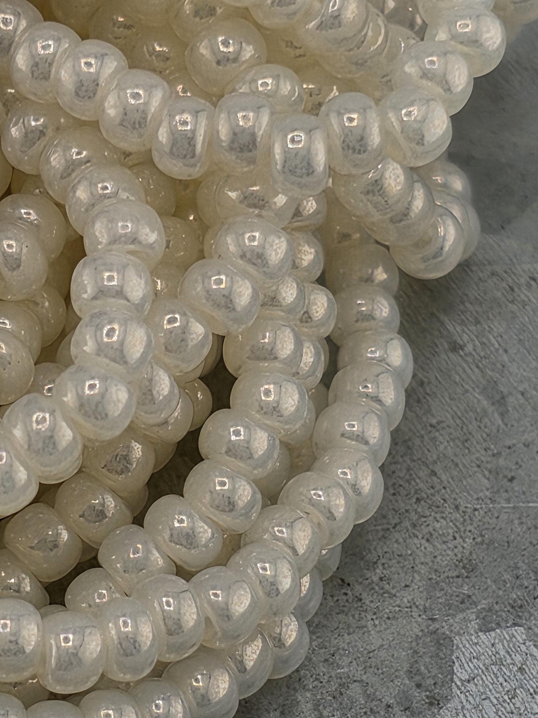 Translucent Pearl Ceylon | Size 8 | Half-Hank (12" 6-String) | Preciosa-Ornela Glass Seed Beads