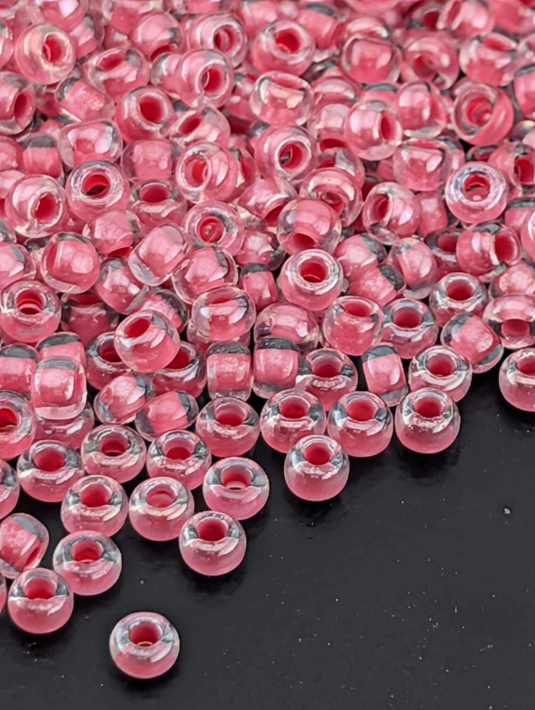 Transparent Red Lined Crystal | Size 8 | Half-Hank (12" 6-String) | Preciosa-Ornela Glass Seed Beads