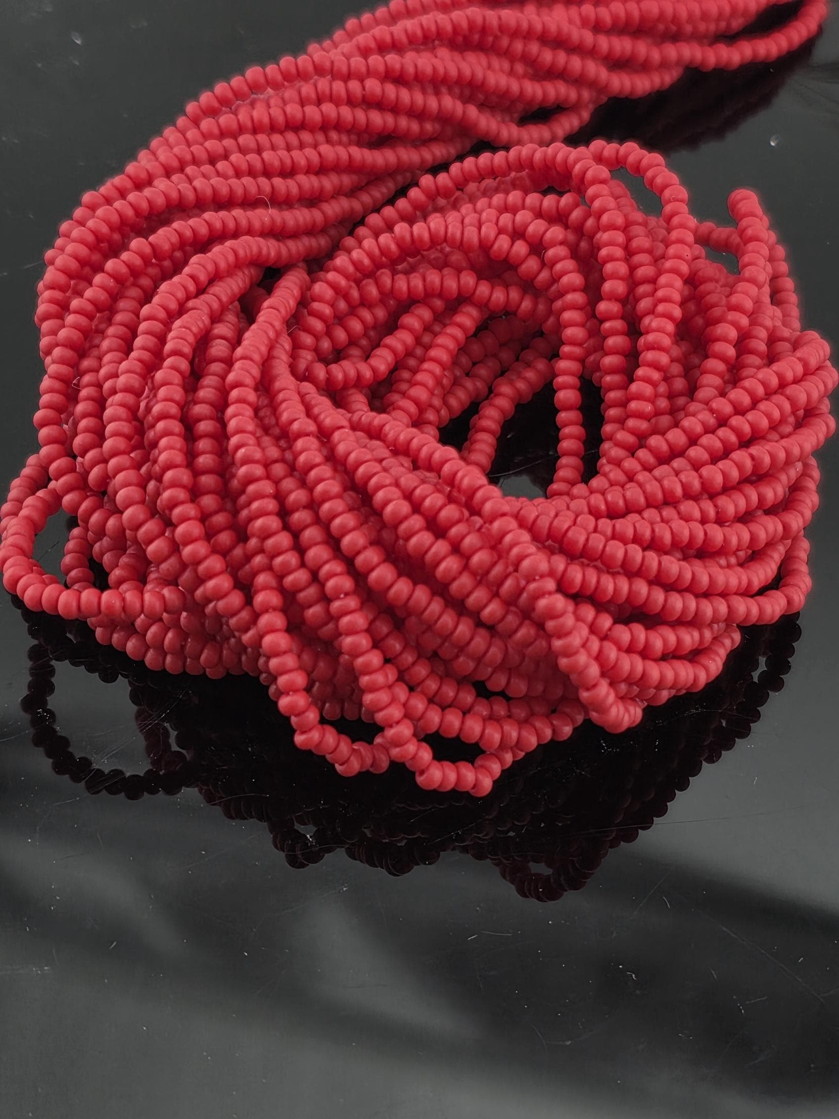 Opaque Red Matte | Size 11 | Half-Hank (12" 6-String) | Preciosa-Ornela Glass Seed Beads | Czech Seed Beads