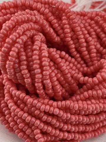 Opaque Terra Intensive Dyed Pink | Size 11 | Half-Hank (12" 6-String) | Preciosa-Ornela Glass Seed Beads | Czech Seed Beads