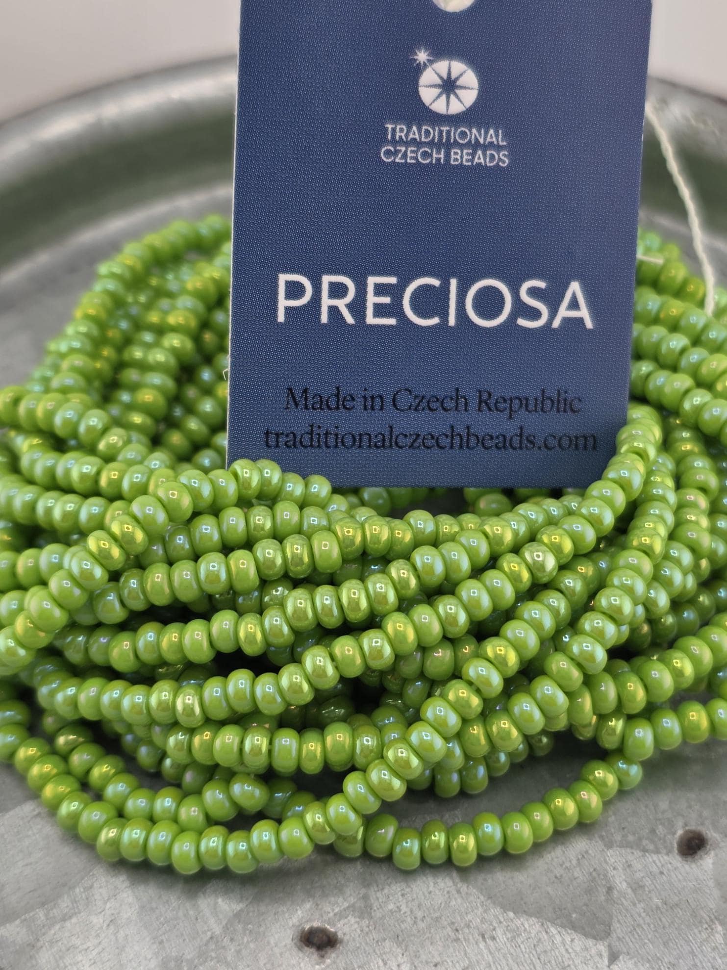 Opaque Pale Green AB | Size 8 | Half-Hank (12" 6-String) | Preciosa-Ornela Glass Seed Beads | Czech Seed Beads