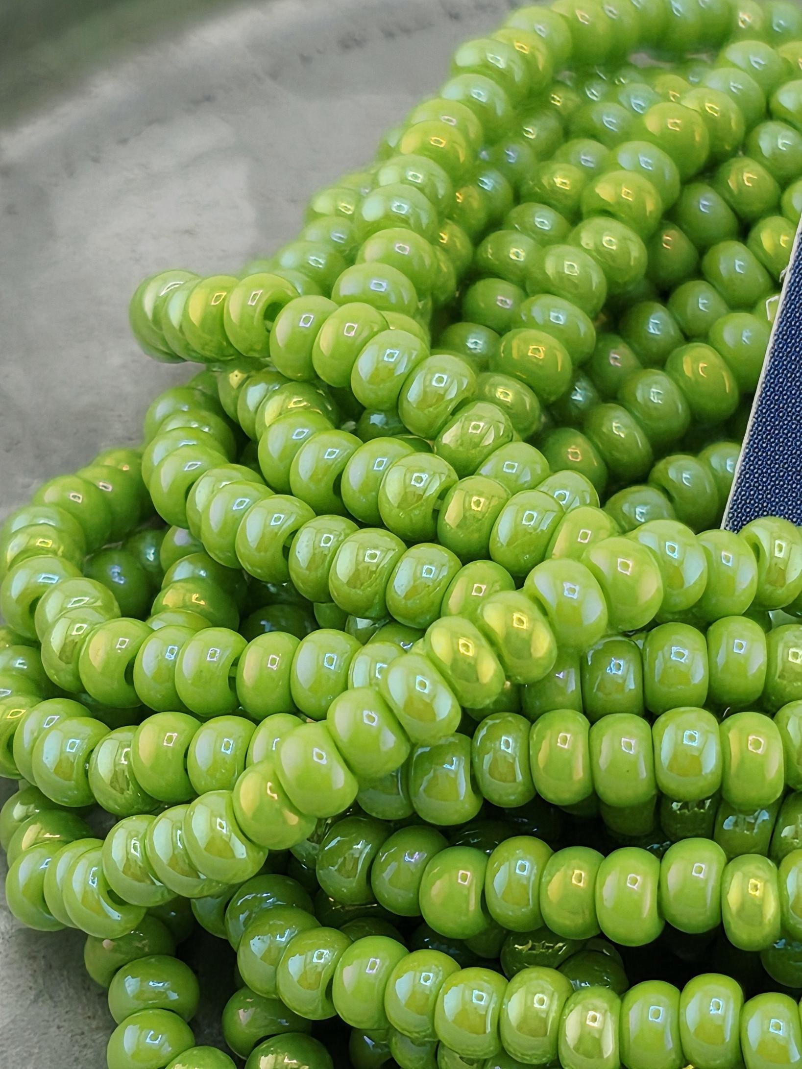 Opaque Pale Green AB | Size 8 | Half-Hank (12" 6-String) | Preciosa-Ornela Glass Seed Beads