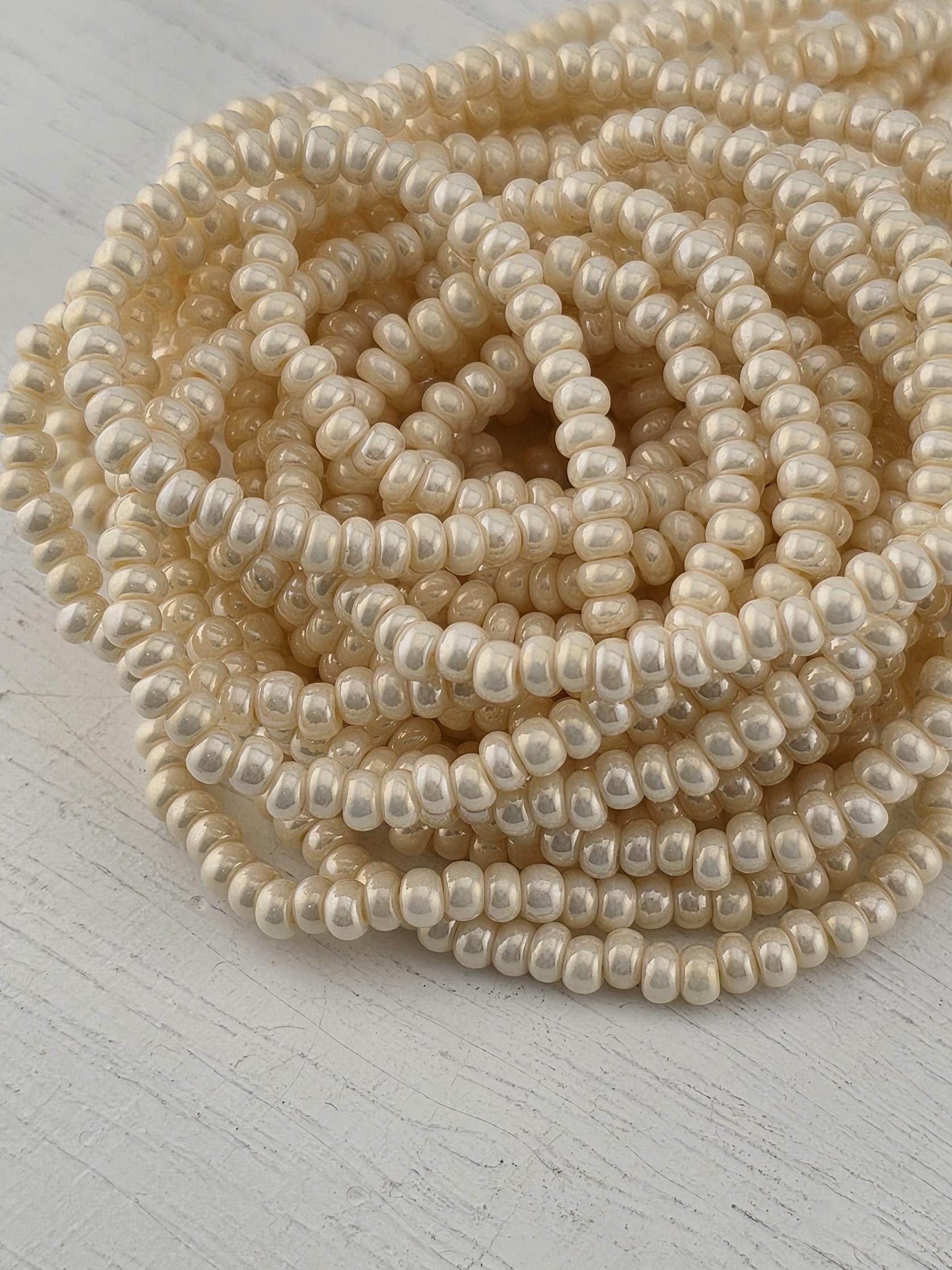 Opaque Eggshell | Size 8 | Half-Hank (12" 6-String) | Preciosa-Ornela Glass Seed Beads | Czech Seed Beads