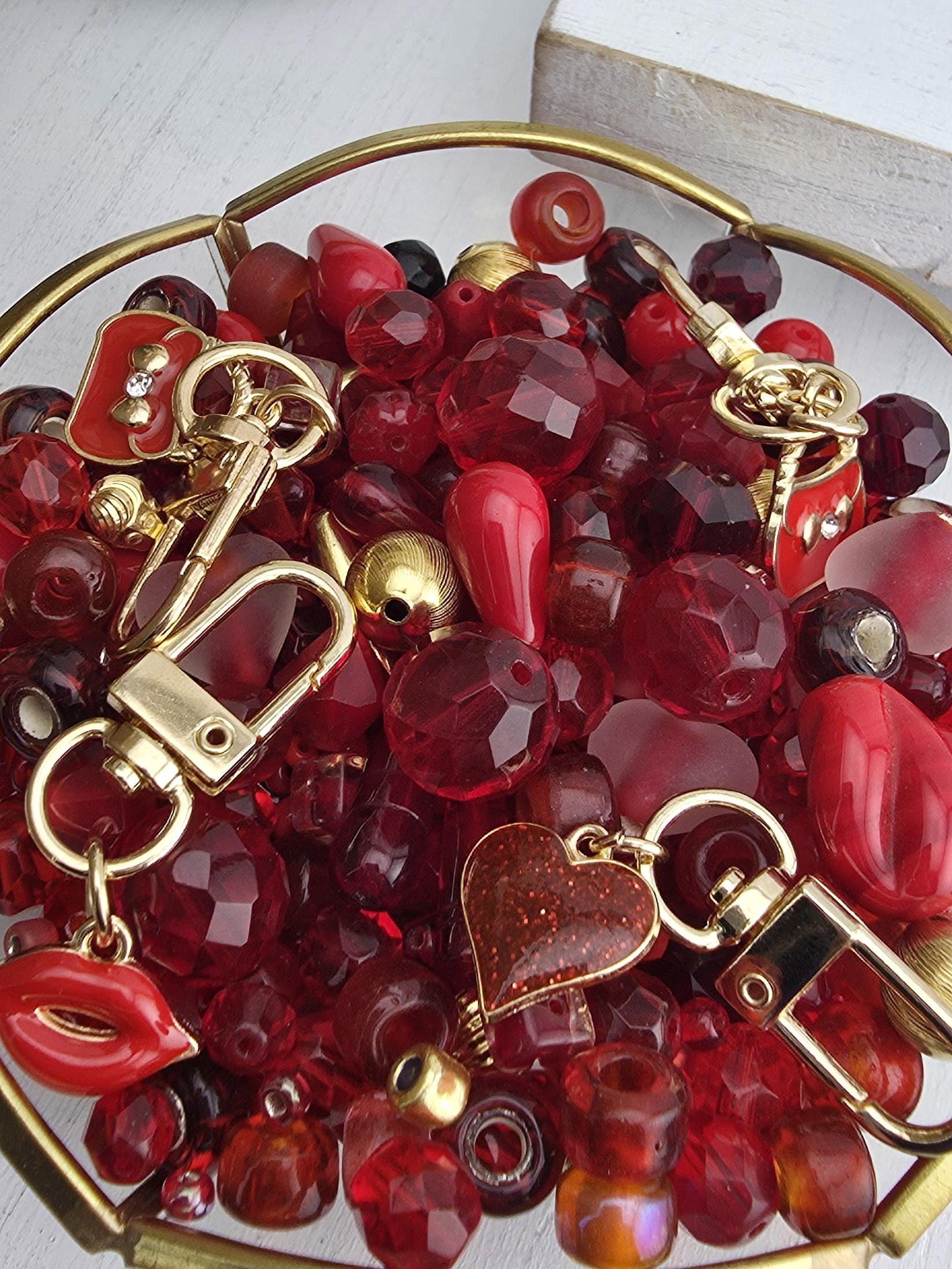 Jewelry Bead Mix: Red Glass and Metal Spacers (Gold Charm Details) | Jewelry Making Bracelet Supply | Learise Curated Mix