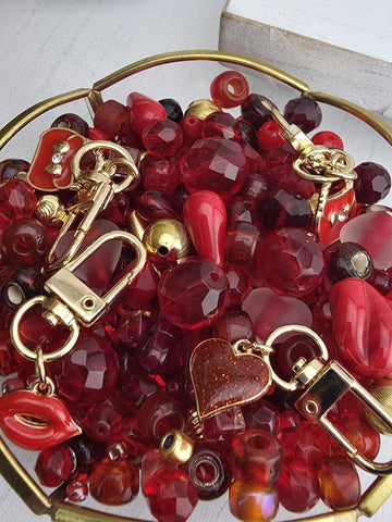 Jewelry Bead Mix: Red Glass and Metal Spacers (Gold Charm Details) | Jewelry Making Bracelet Supply | Learise Curated Mix