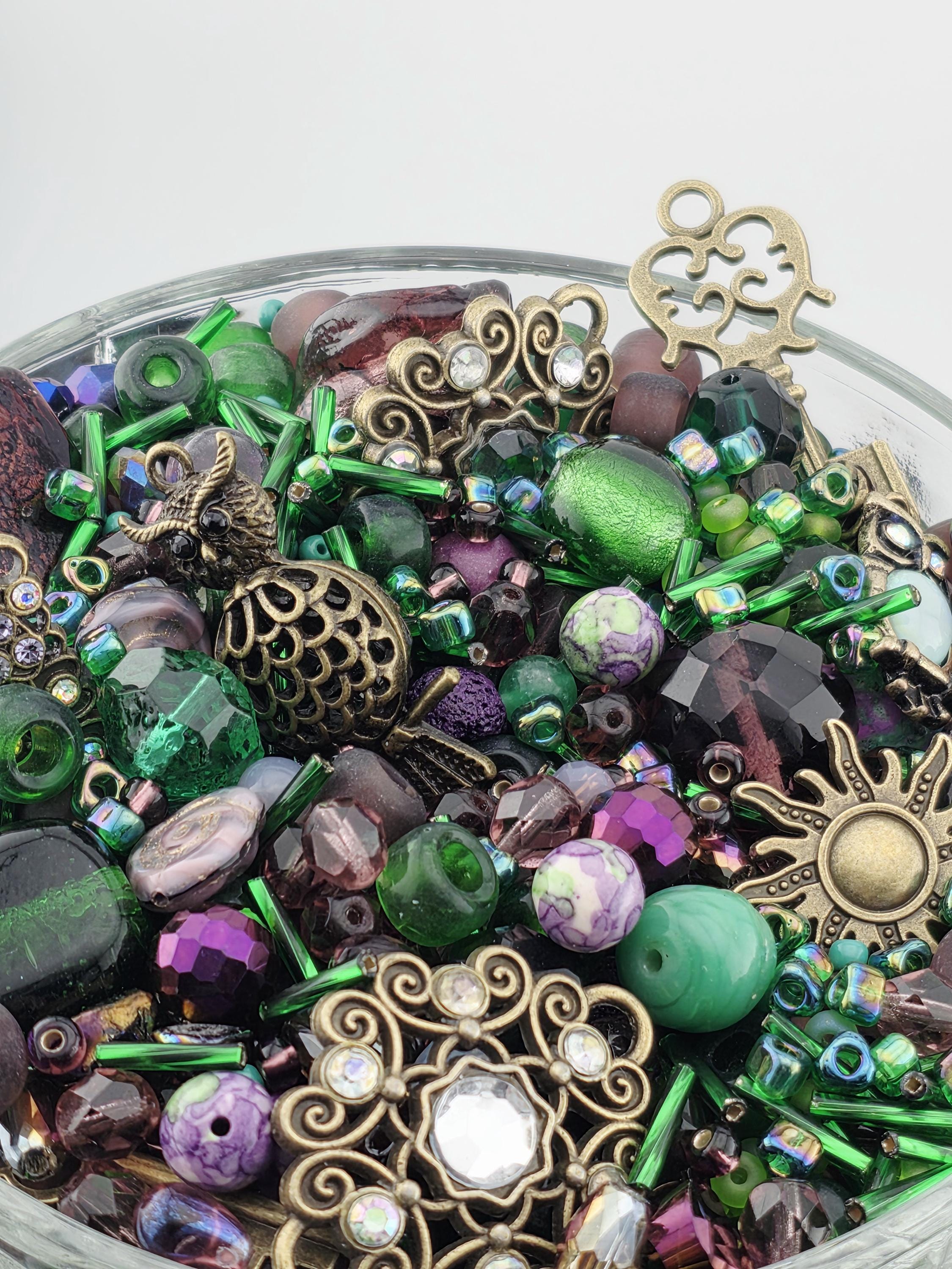 Glass Bead Mix: Icy Lilac Hues and Metal Charms - 2oz Assortment