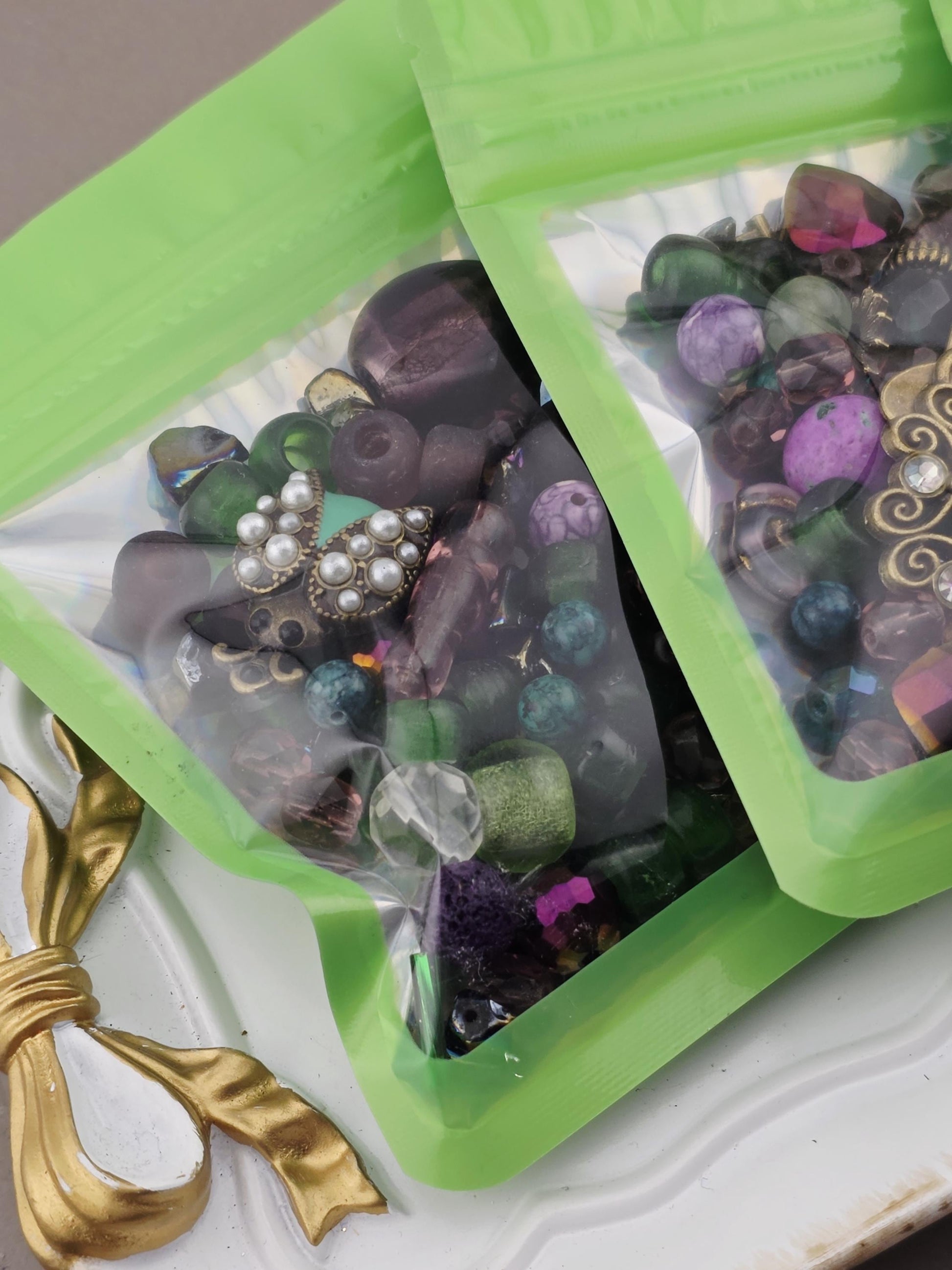 Glass Bead Mix: Icy Lilac Hues and Metal Charms - 2oz Assortment