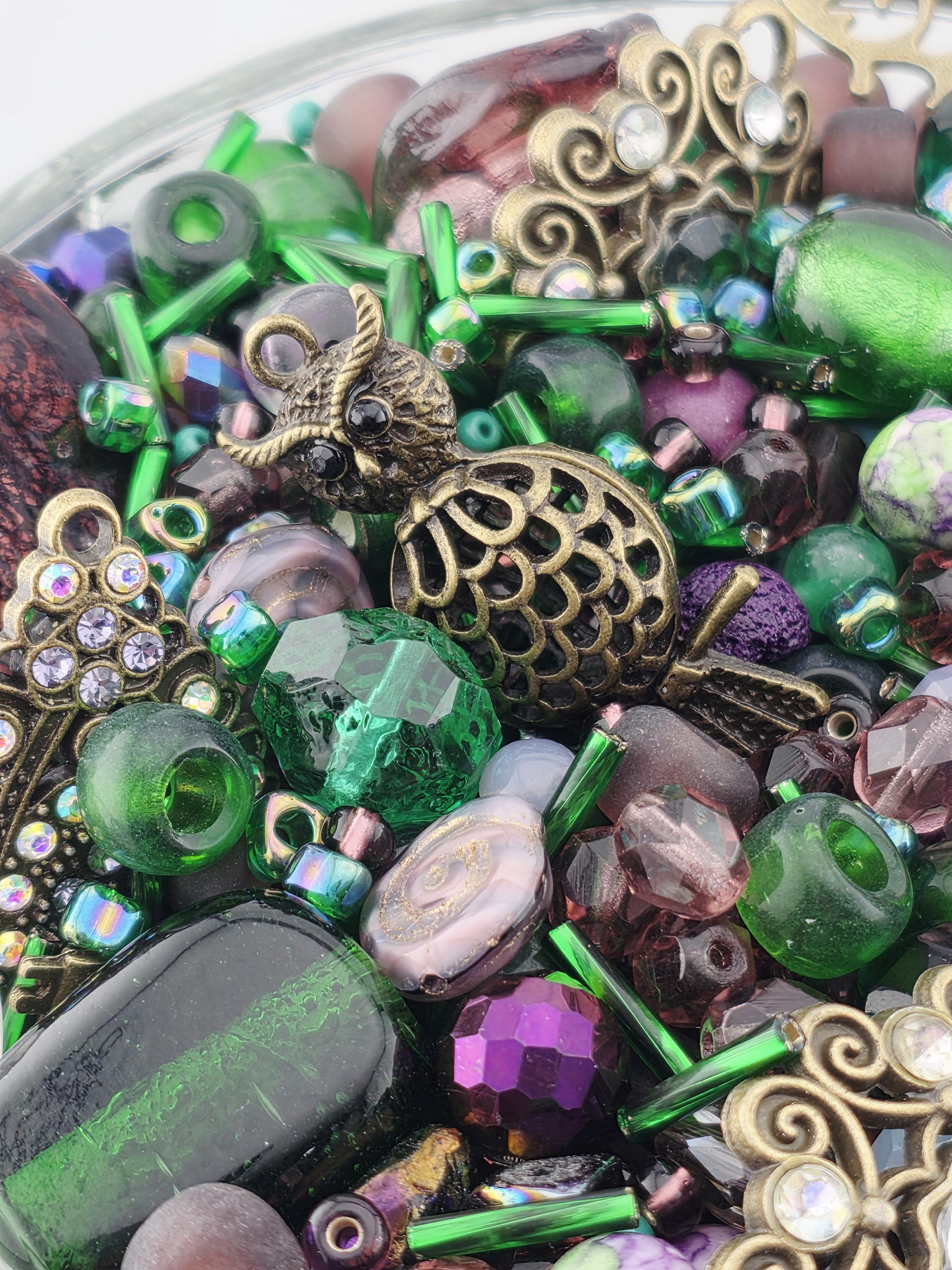 Glass Bead Mix: Icy Lilac Hues and Metal Charms - 2oz Assortment