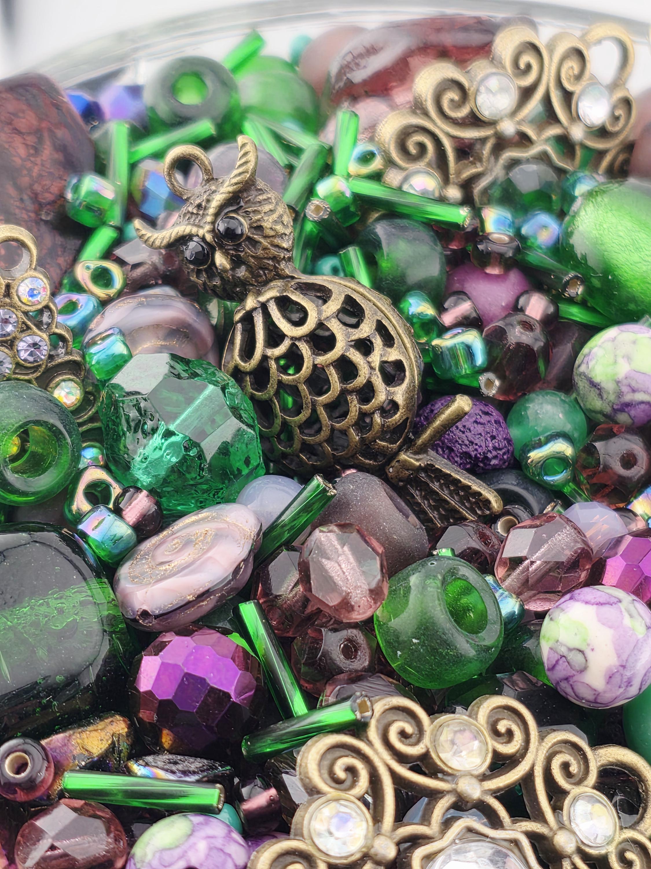 Glass Bead Mix: Icy Lilac Hues and Metal Charms - 2oz Assortment
