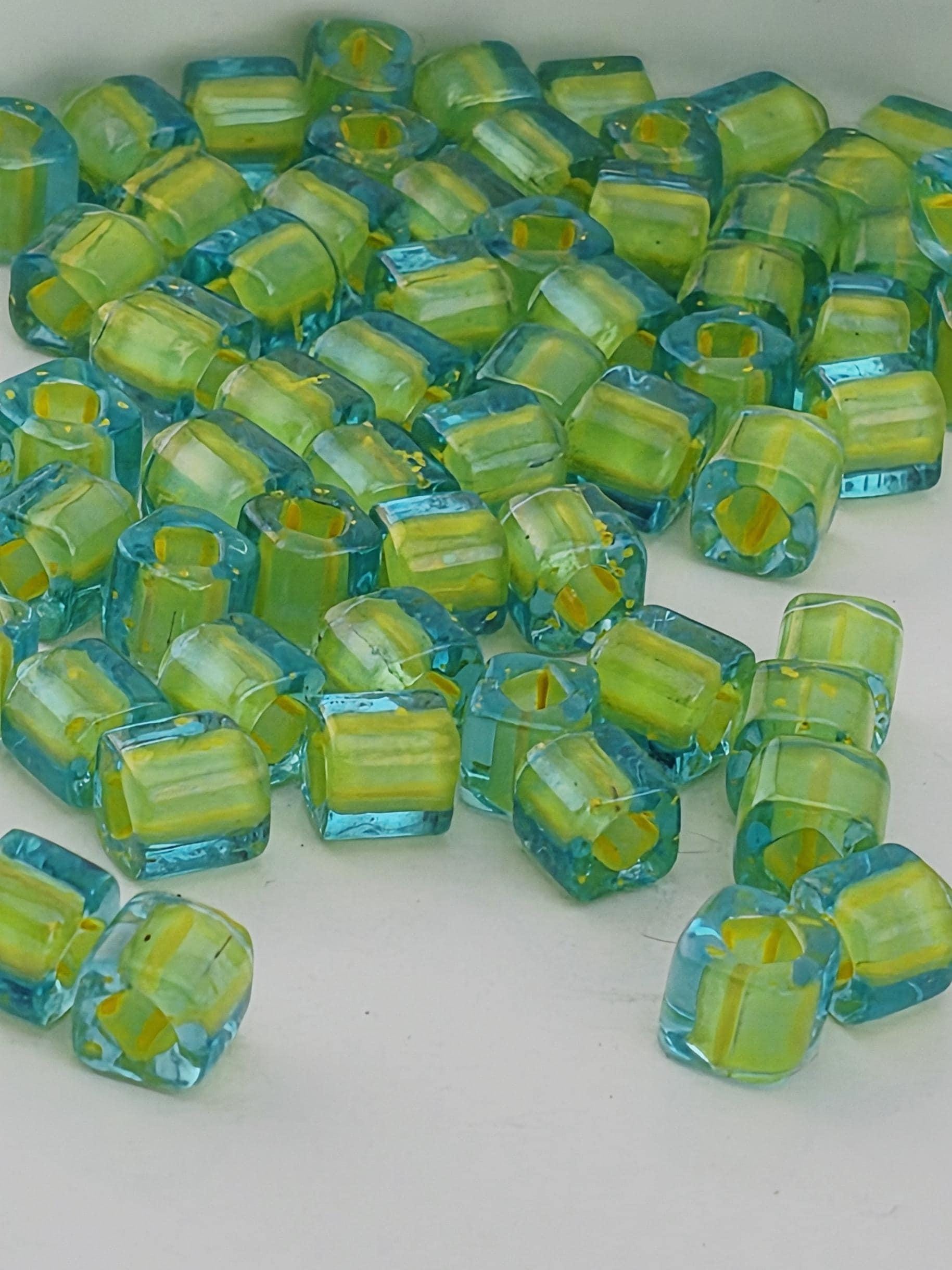 Authentic Japanese Beads Toho Cube Glass Premium Quality Inside Color Aqua Yellow Lined Precision Cut Square Shape Hiroshima Japan Crafted Jewelry Making Material Professional Grade Supplies Beading Project Components Designer Choice