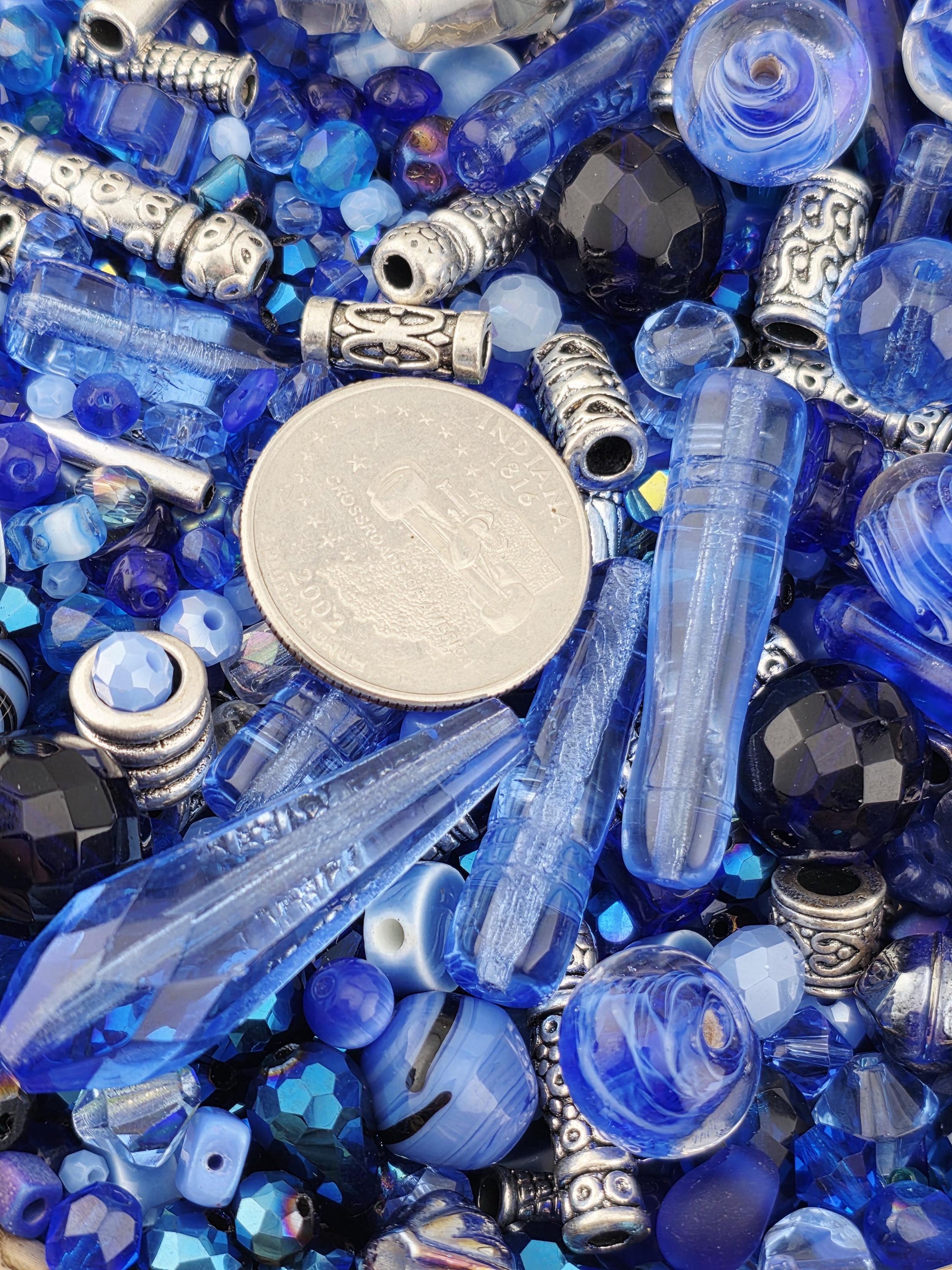 Icy Moonlight Blue and White Bead Soup Mix - Frosted Glass, Unique Shapes | Jewelry Making Bracelet Supply | Learise Curated Mix
