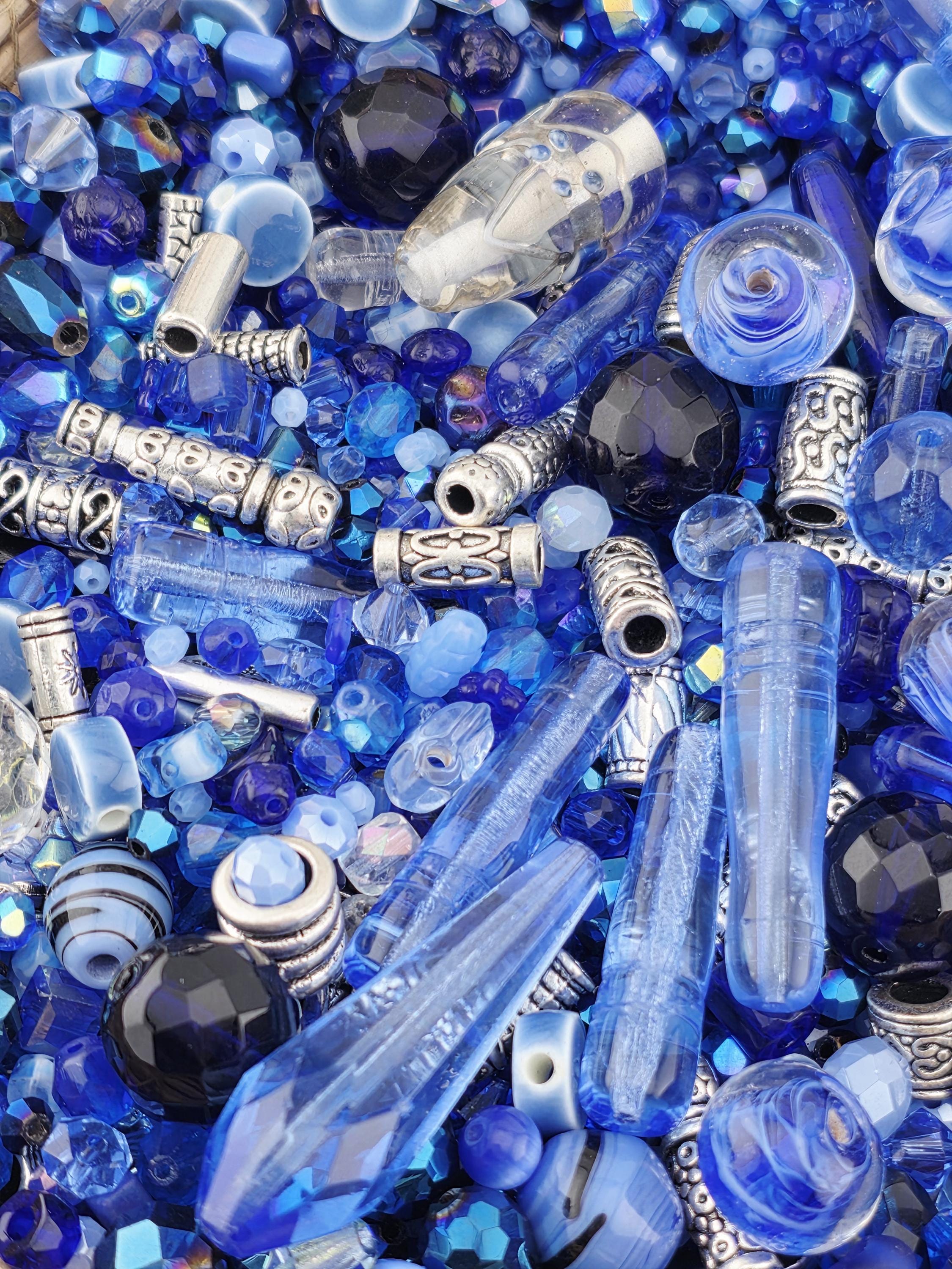 Icy Moonlight Blue and White Bead Soup Mix - Frosted Glass, Unique Shapes | Jewelry Making Bracelet Supply | Learise Curated Mix