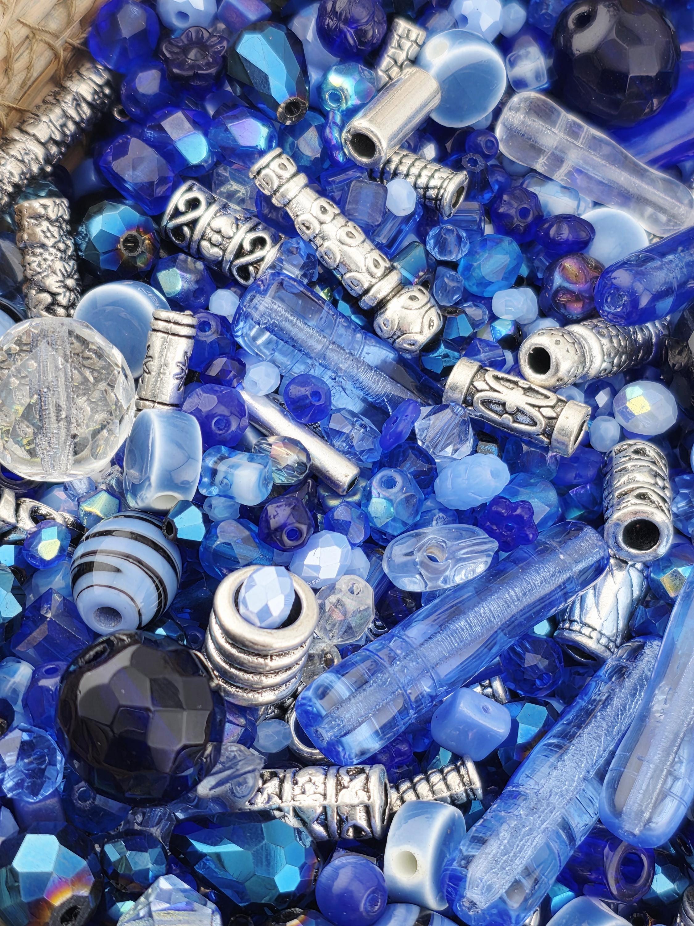 Icy Moonlight Blue and White Bead Soup Mix - Frosted Glass, Unique Shapes | Jewelry Making Bracelet Supply | Learise Curated Mix