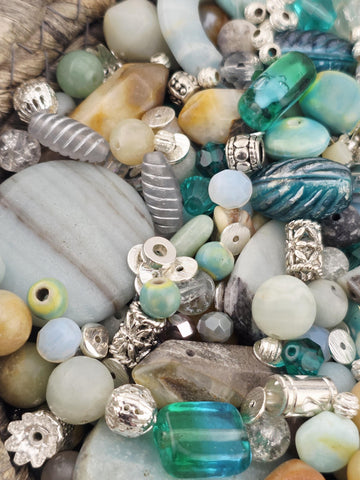 Sterling Seafoam Amazonite Beads, Silver Links (2 Ounce Mix) | Jewelry Making Bracelet Supply | Learise Curated Mix