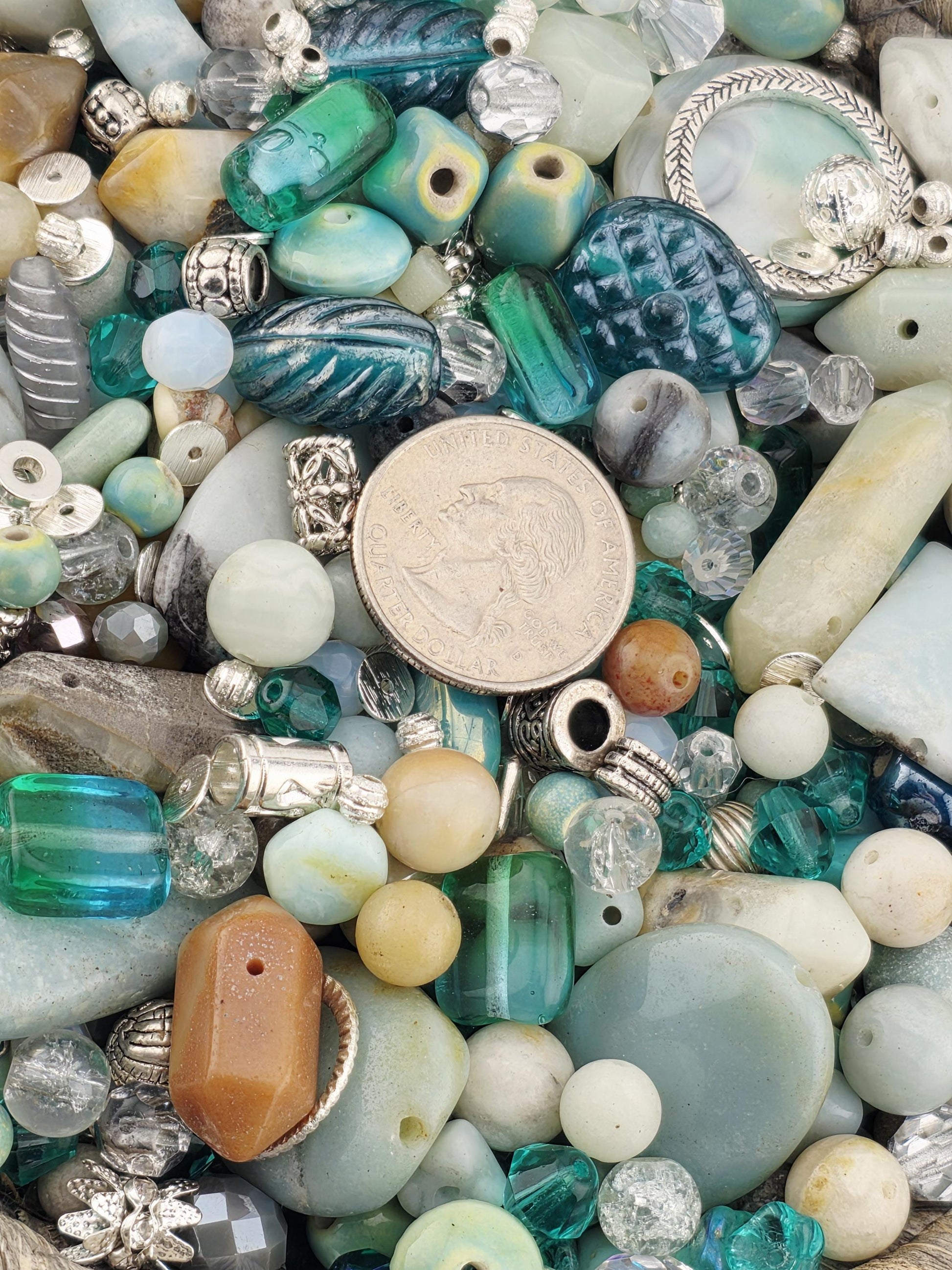 Sterling Seafoam Amazonite Beads, Silver Links (2 Ounce Mix) | Jewelry Making Bracelet Supply | Learise Curated Mix