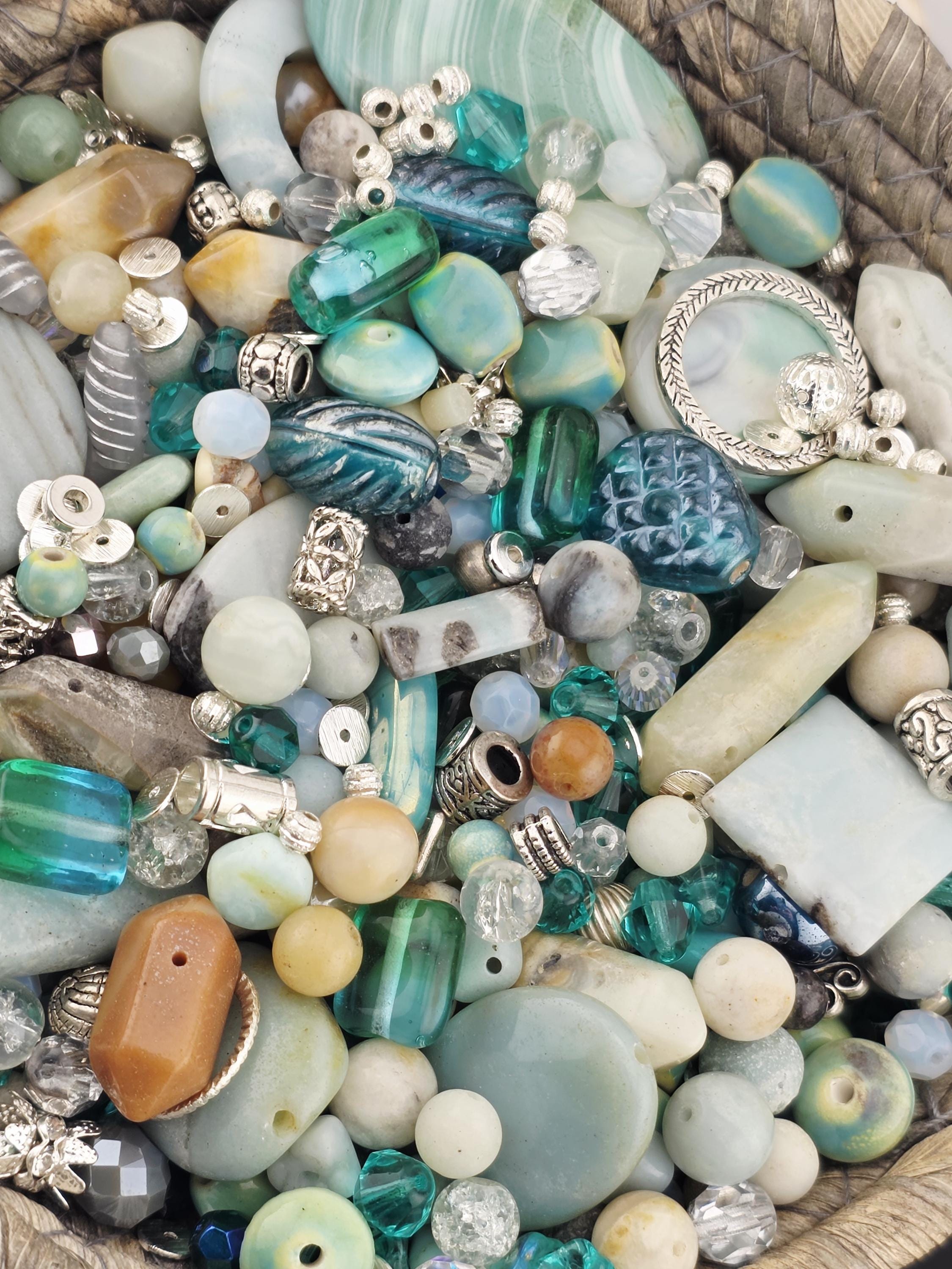 Sterling Seafoam Amazonite Beads, Silver Links (2 Ounce Mix) | Jewelry Making Bracelet Supply | Learise Curated Mix