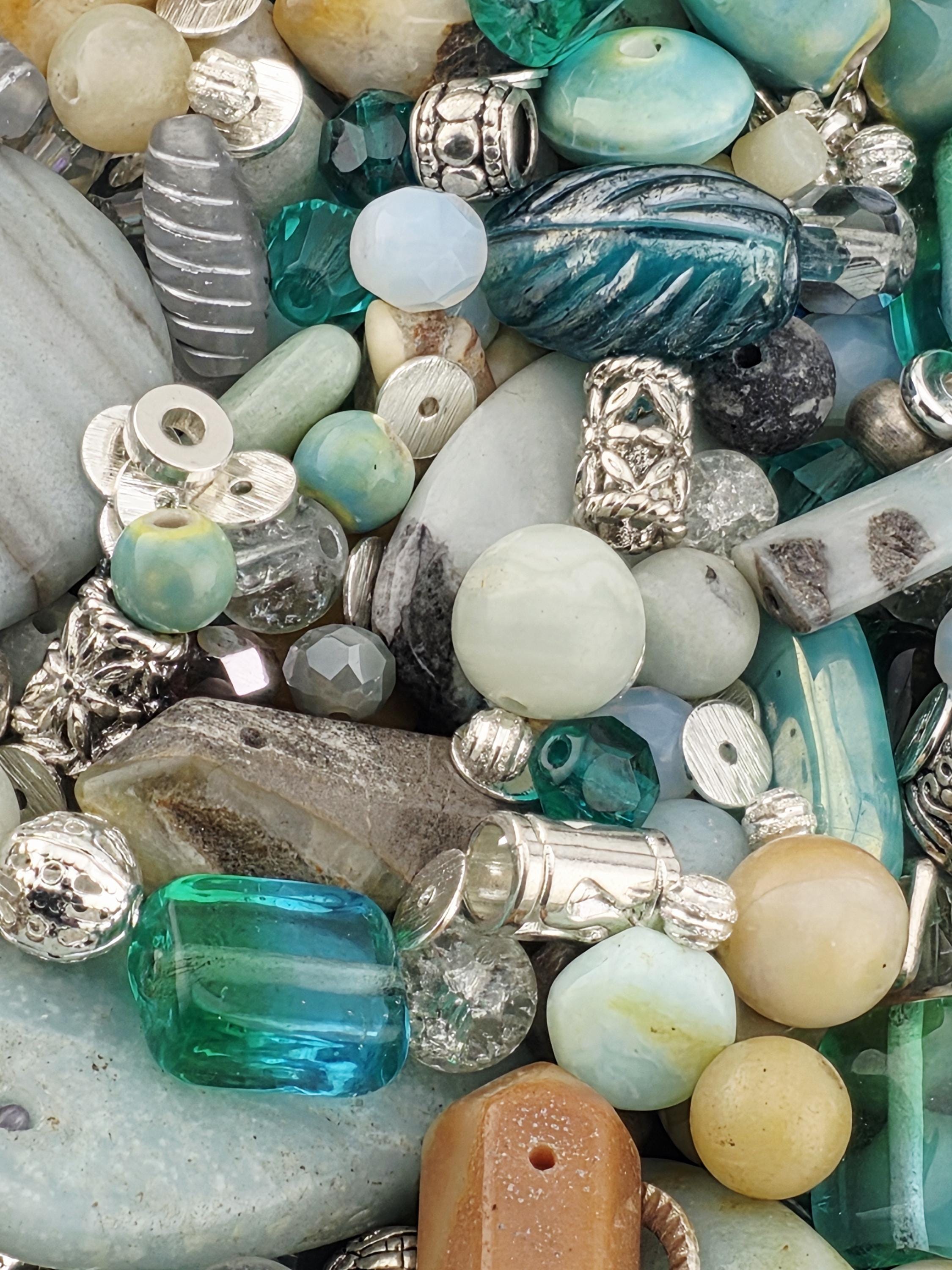 Sterling Seafoam Amazonite Beads, Silver Links (2 Ounce Mix) | Jewelry Making Bracelet Supply | Learise Curated Mix