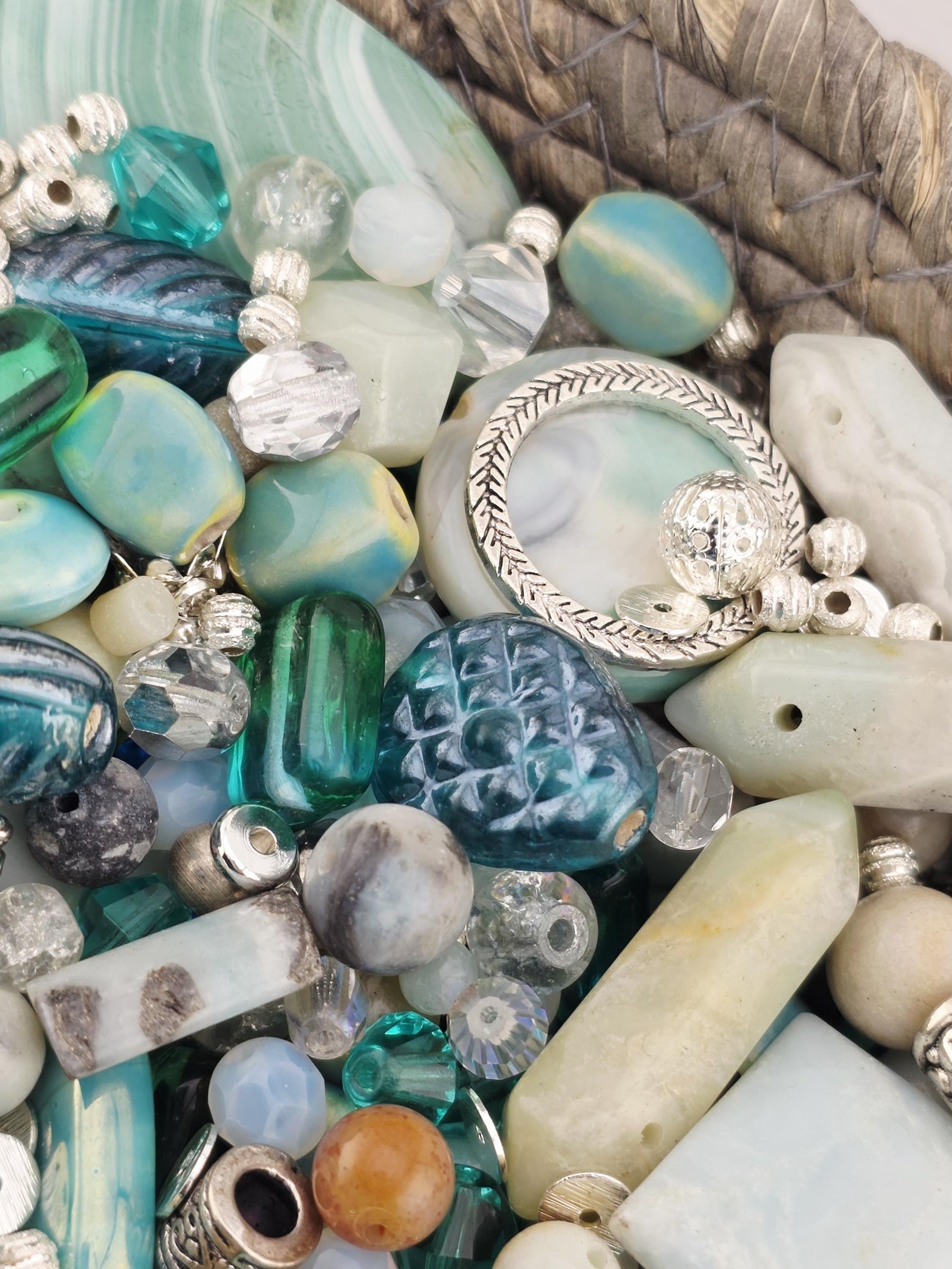 Sterling Seafoam Amazonite Beads, Silver Links (2 Ounce Mix) | Jewelry Making Bracelet Supply | Learise Curated Mix
