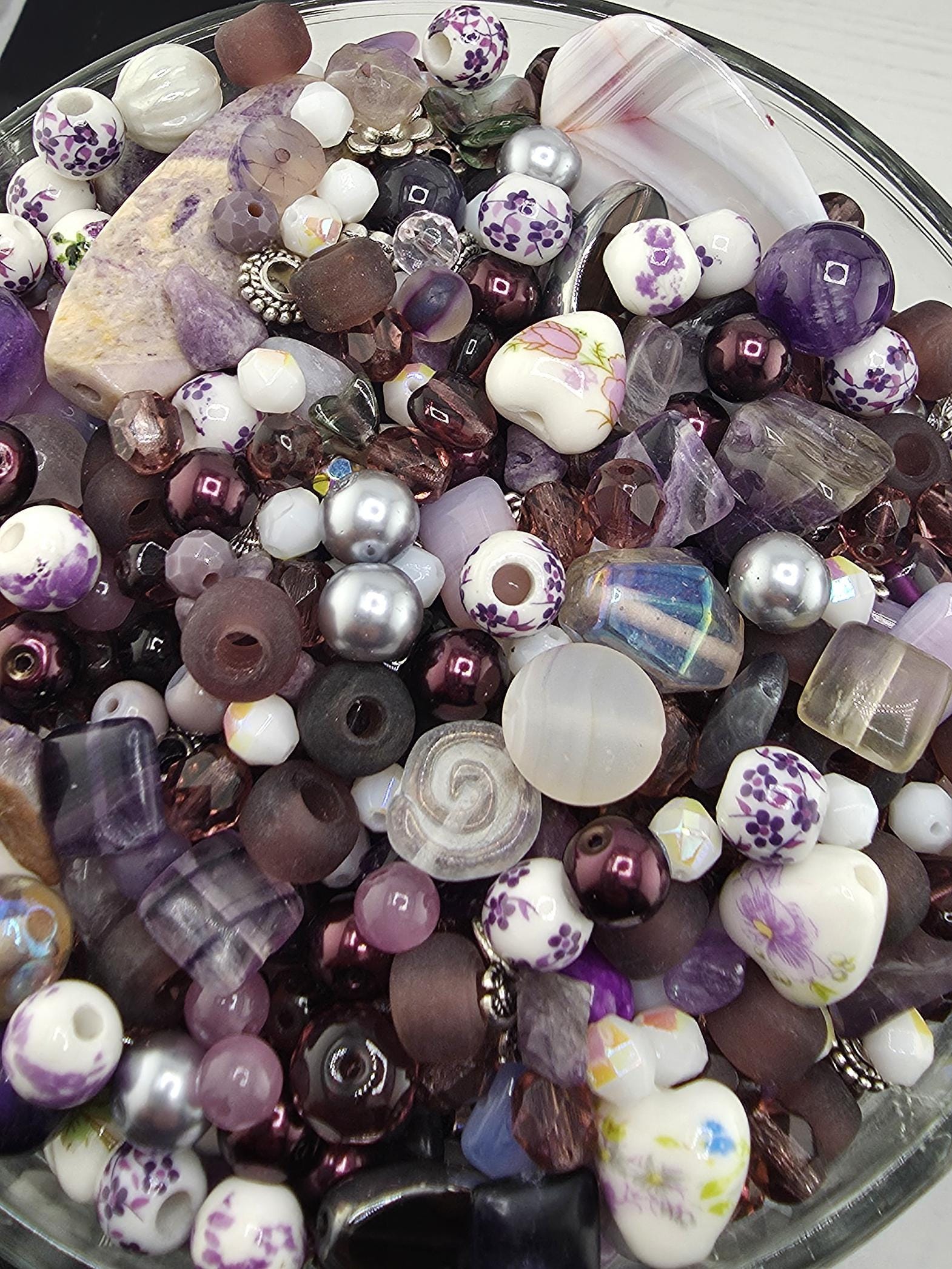 Gemstone Bead Mix: Purple Lavender Shades - Amethyst & Glass | Jewelry Making Bracelet Supply | Learise Curated Mix