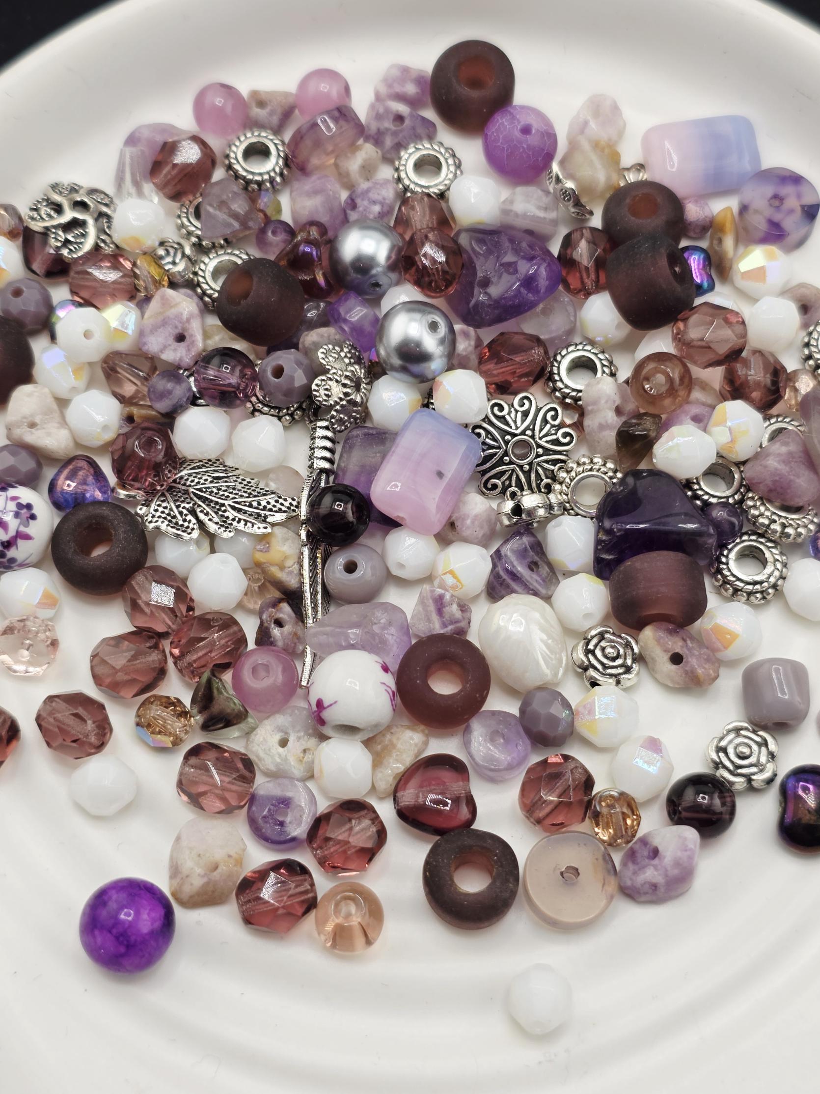 Gemstone Bead Mix: Purple Lavender Shades - Amethyst & Glass | Jewelry Making Bracelet Supply | Learise Curated Mix