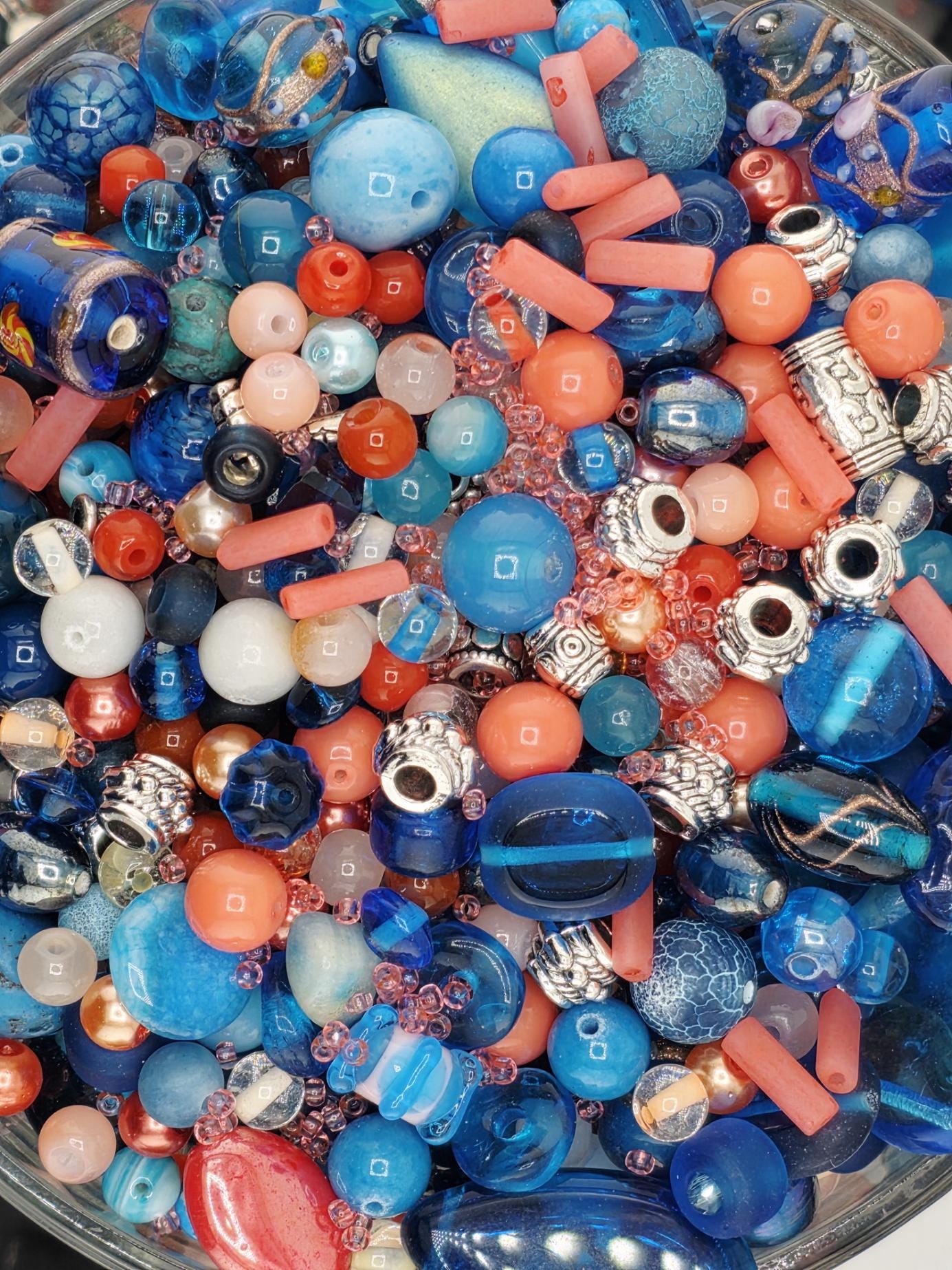 Coral Grief Bead Mix, Salmon Aqua Glass with Metal Spacers (2oz) | Jewelry Making Bracelet Supply | Learise Curated Mix